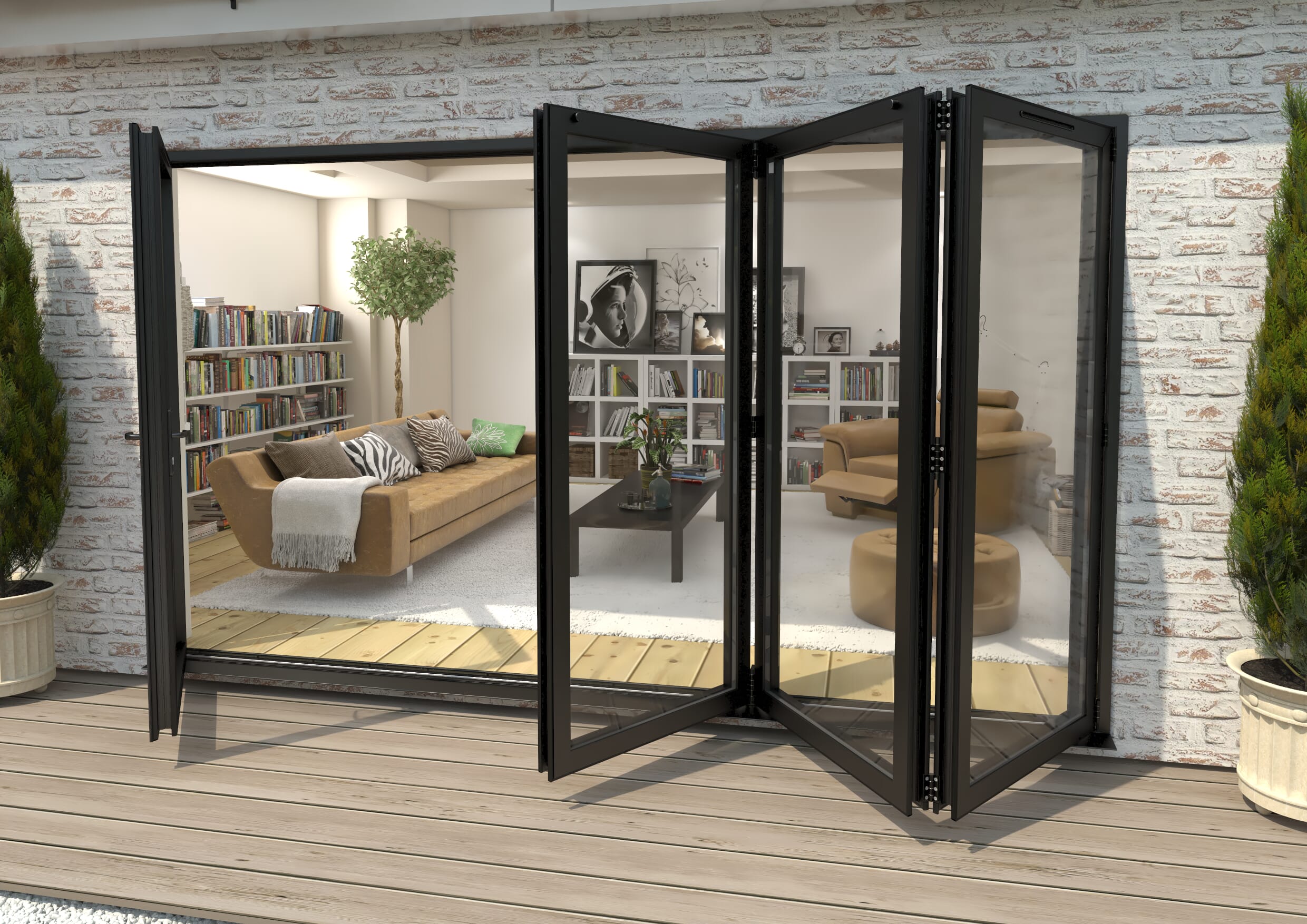 Part Q 3600mm Black Aluminium Bifold Doors - 1 Left 3 Right
