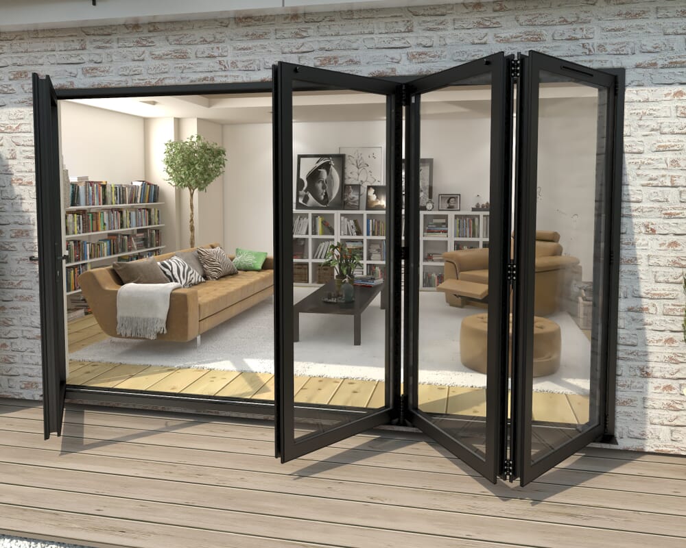 Part Q 3600mm Black Aluminium Bifold Doors - 1 Left 3 Right