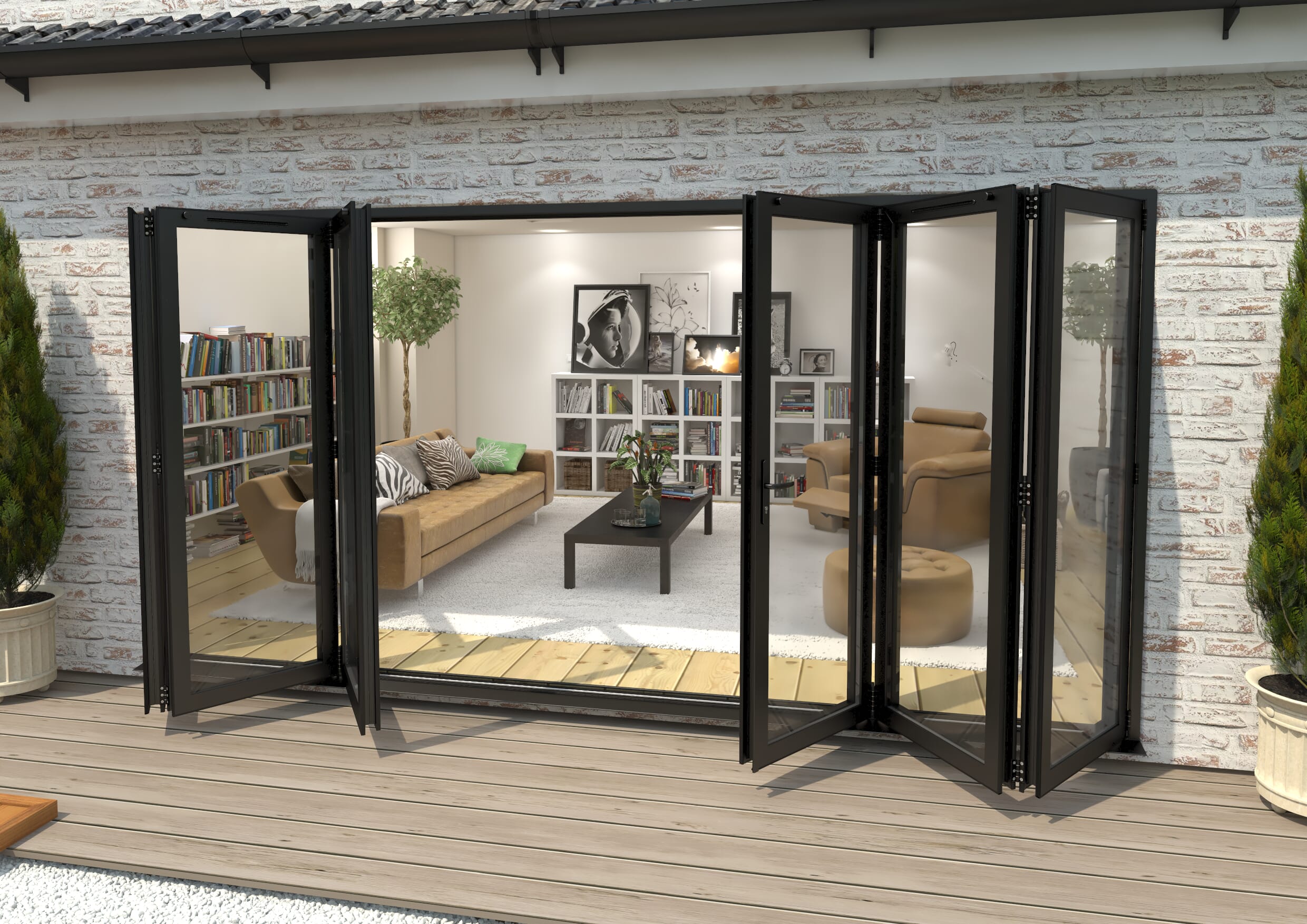 Part Q 4200mm Black Aluminium Bifold Doors - 3 Left 3 Right