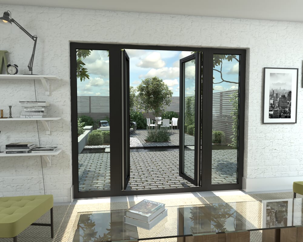 2400mm Open Out Black Aluminium French Doors (1200mm Doors + 2 x 600mm Sidelights)