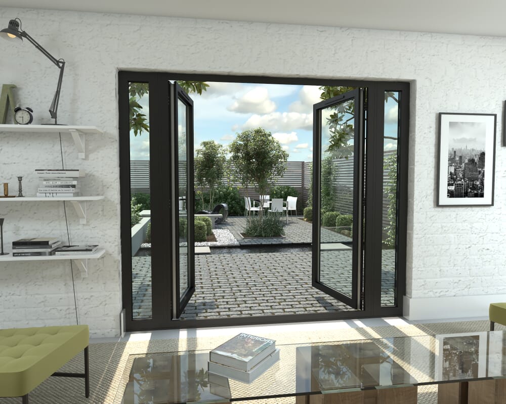 2400mm Open Out Black Aluminium French Doors (1800mm Doors + 2 x 300mm Sidelights)