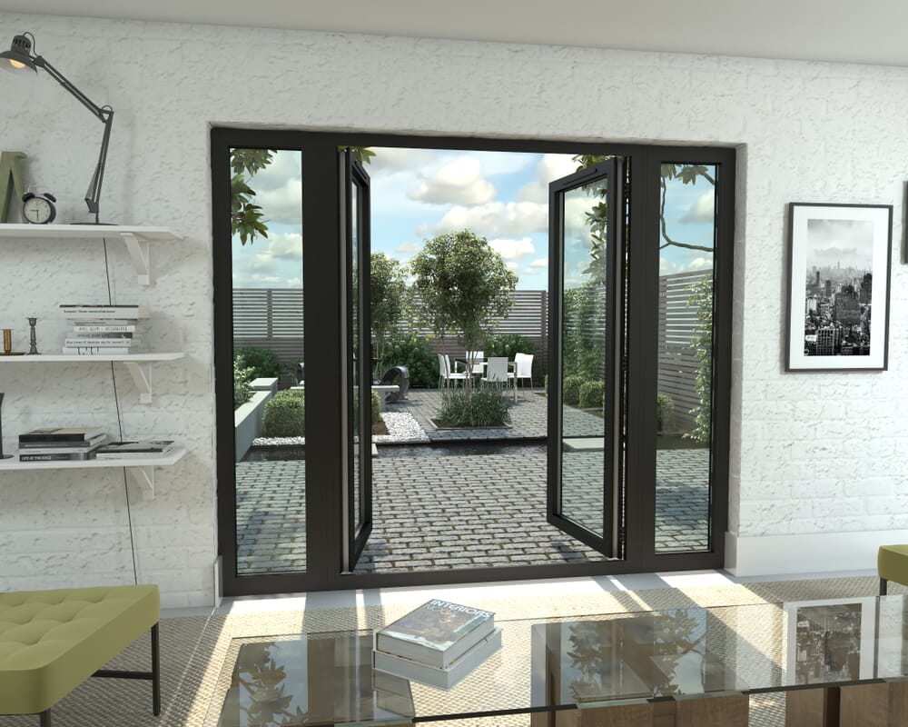 2400mm Part Q Compliant Black Aluminium French Doors (1500mm Doors + 2 x 450mm Sidelights)