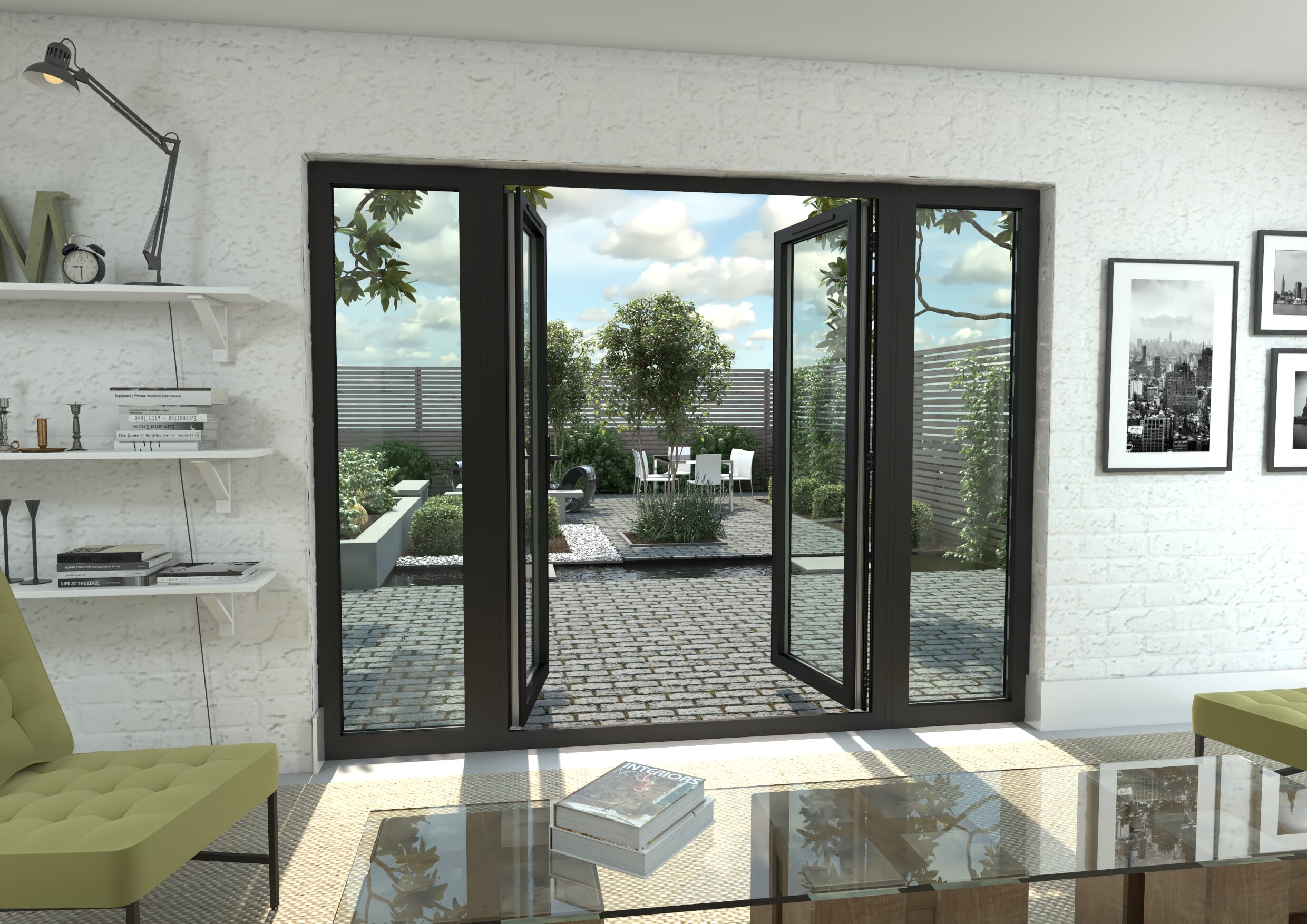 2700mm Part Q Compliant Black Aluminium French Doors (1500mm Doors + 2 x 600mm Sidelights)