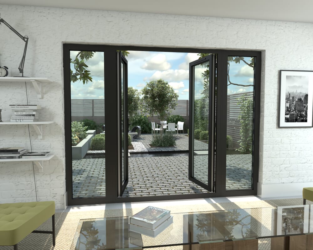 2700mm Part Q Compliant Black Aluminium French Doors (1500mm Doors + 2 x 600mm Sidelights)
