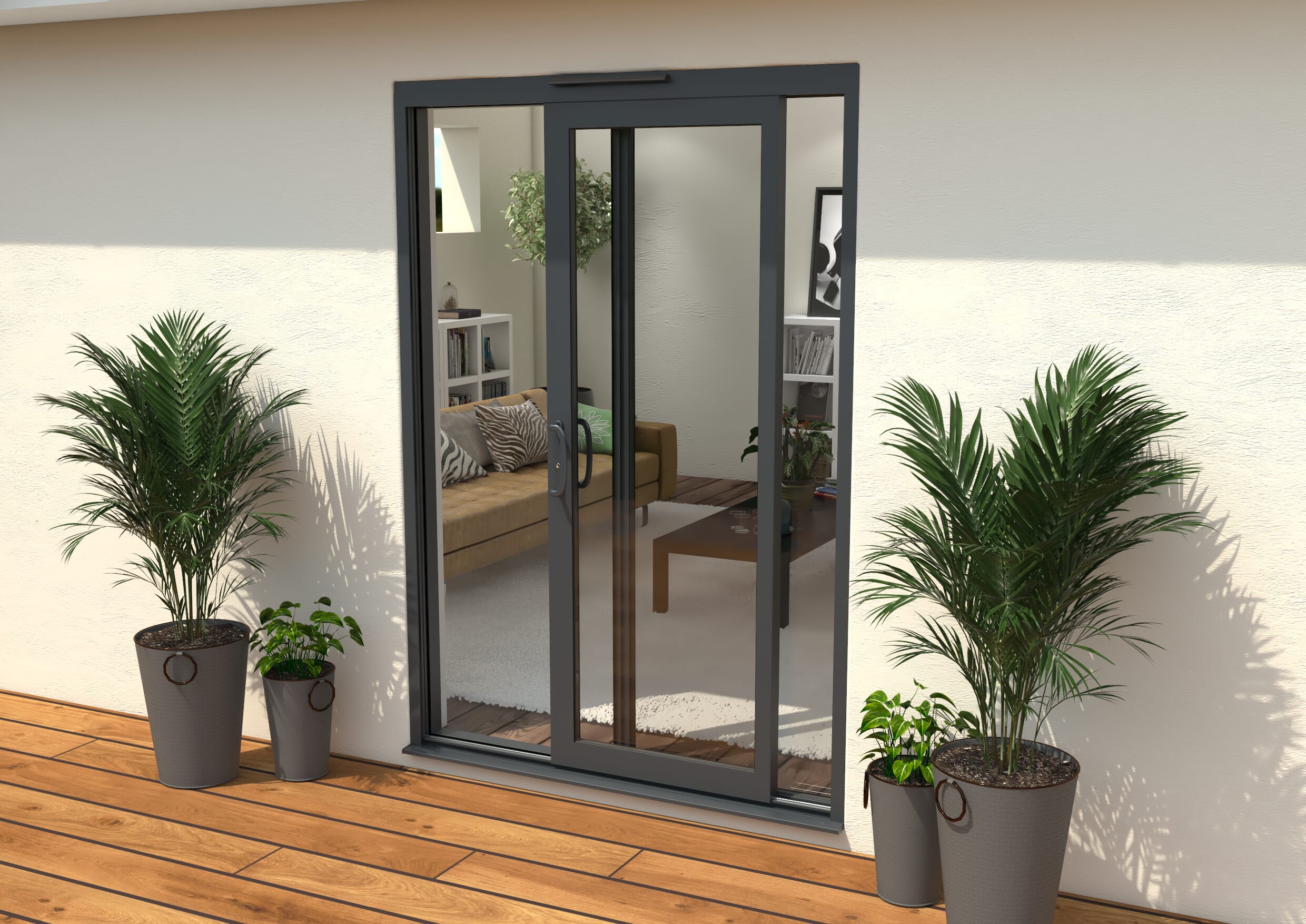 1500mm Supreme Anthracite Grey Aluminium Sliding Doors LH Sliding / RH Fixed