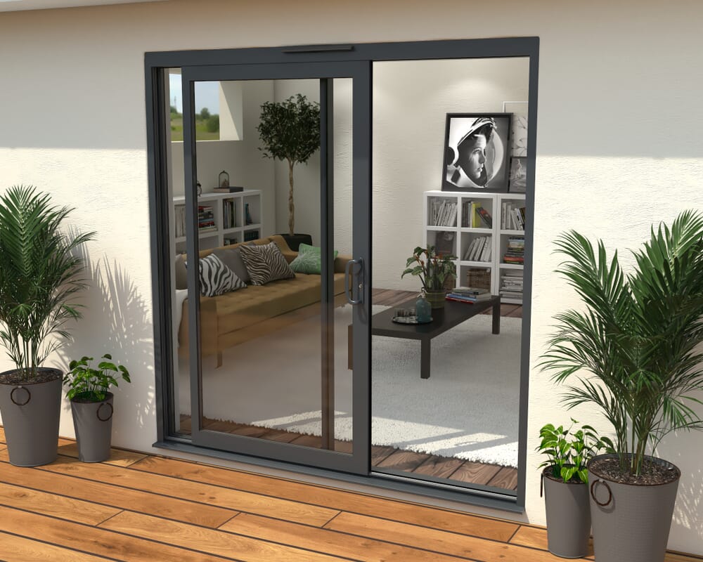 2100mm Supreme Anthracite Grey Aluminium Sliding Doors RH Sliding / LH Fixed