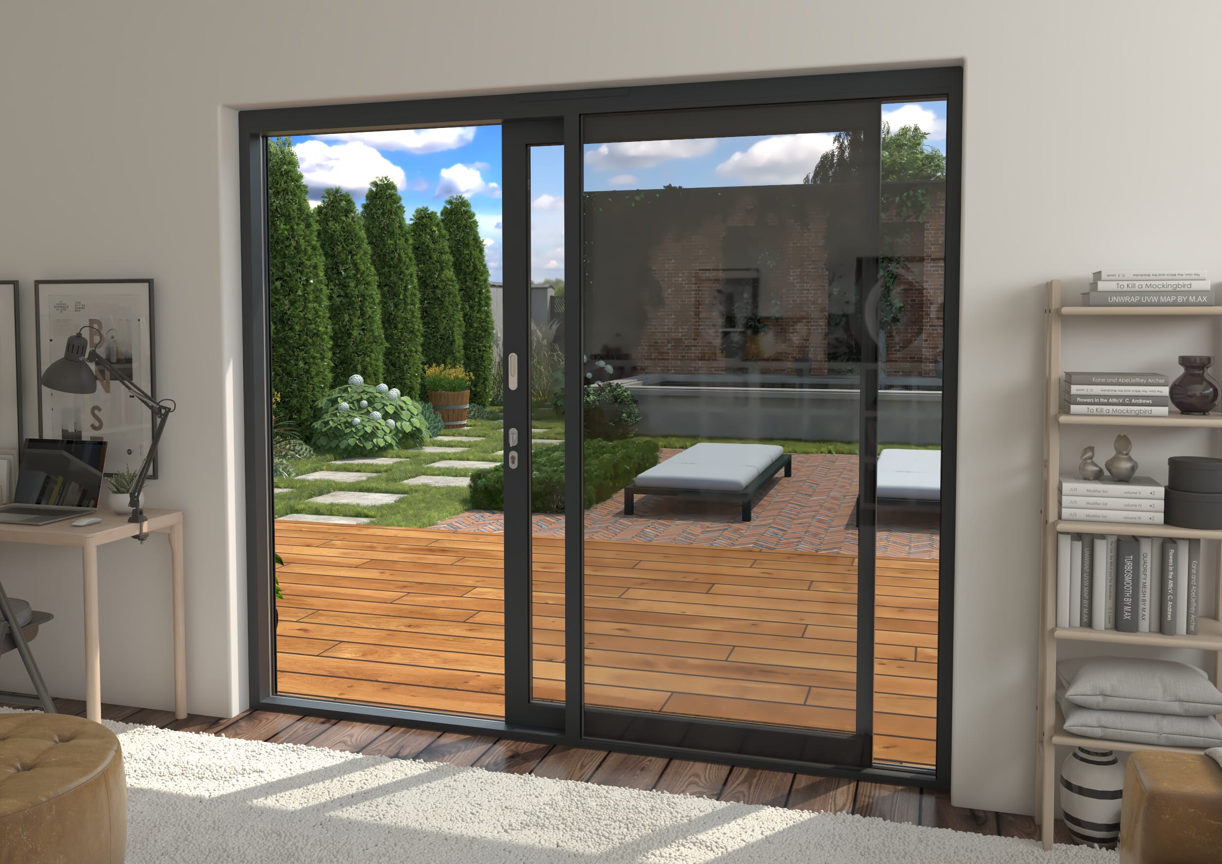 2400mm Supreme Anthracite Grey Aluminium Sliding Doors RH Sliding / LH Fixed