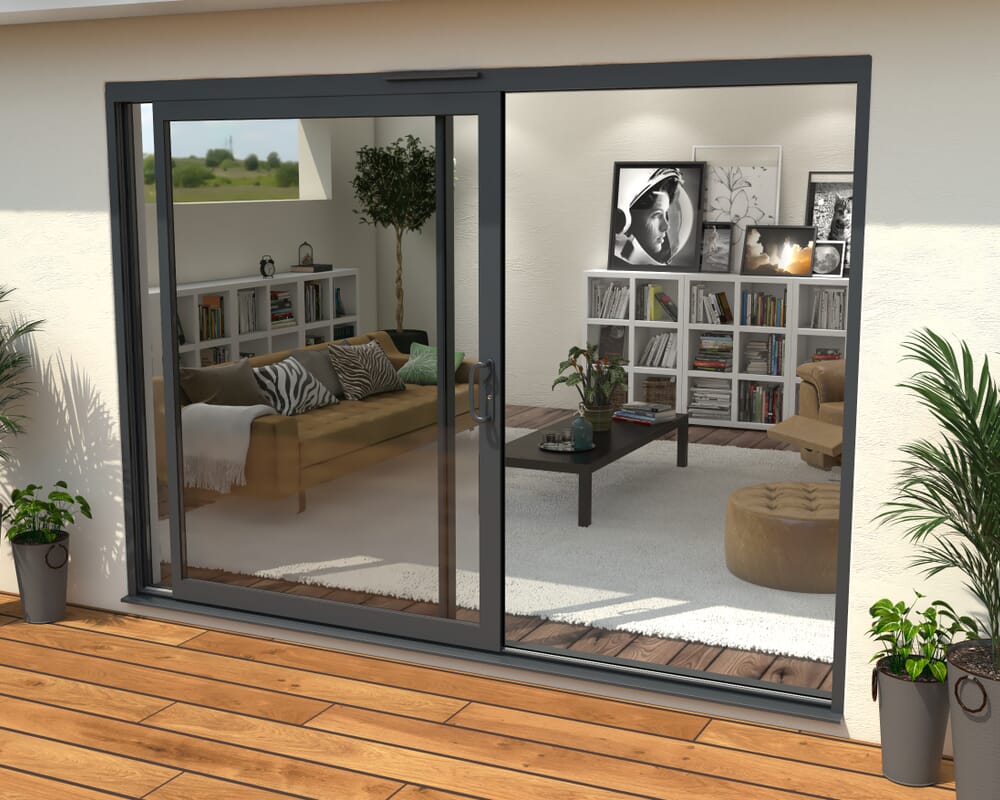 3000mm Supreme Anthracite Grey Aluminium Sliding Doors RH Sliding / LH Fixed