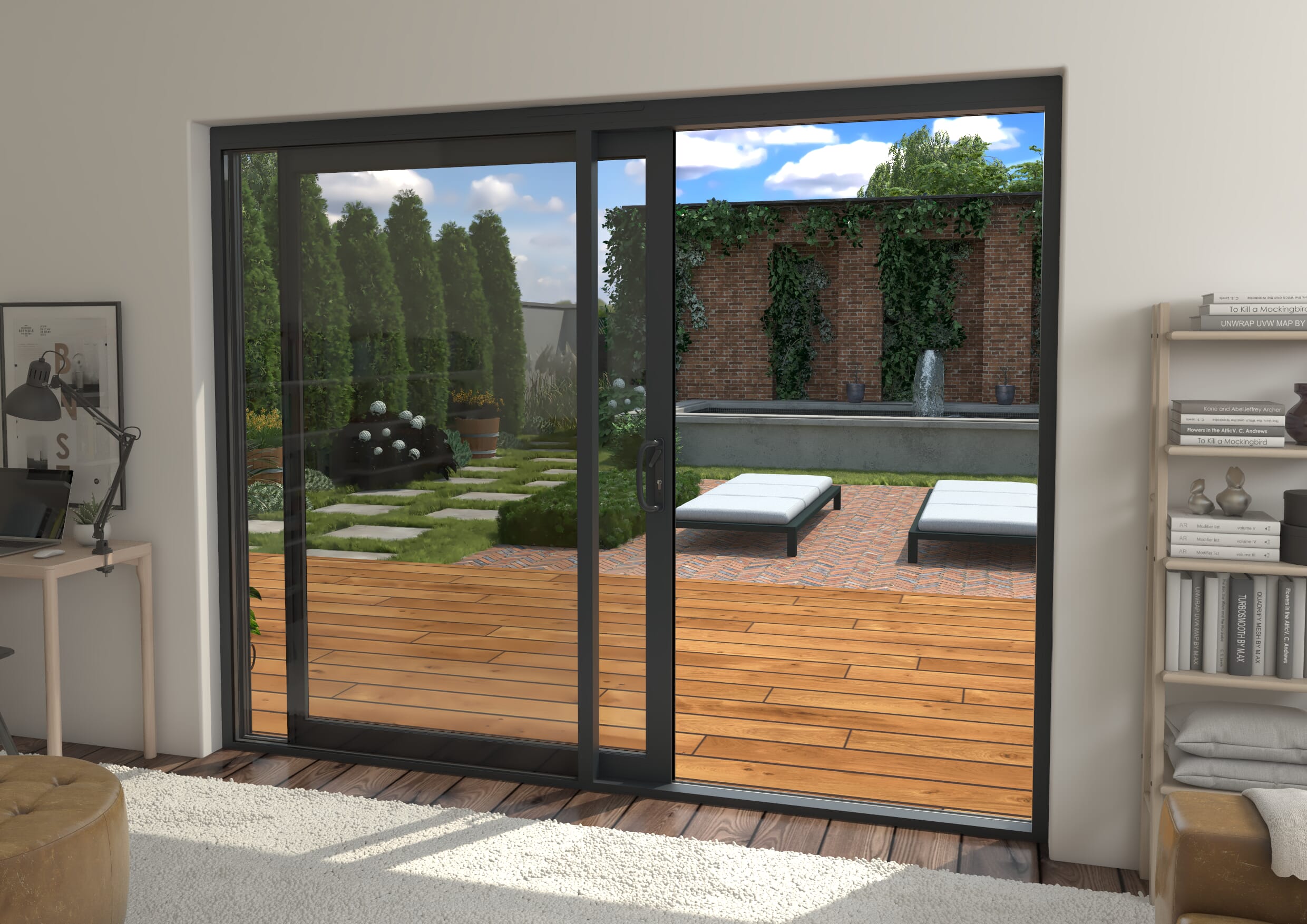 2700mm Supreme Anthracite Grey Aluminium Sliding Doors LH Sliding / RH Fixed