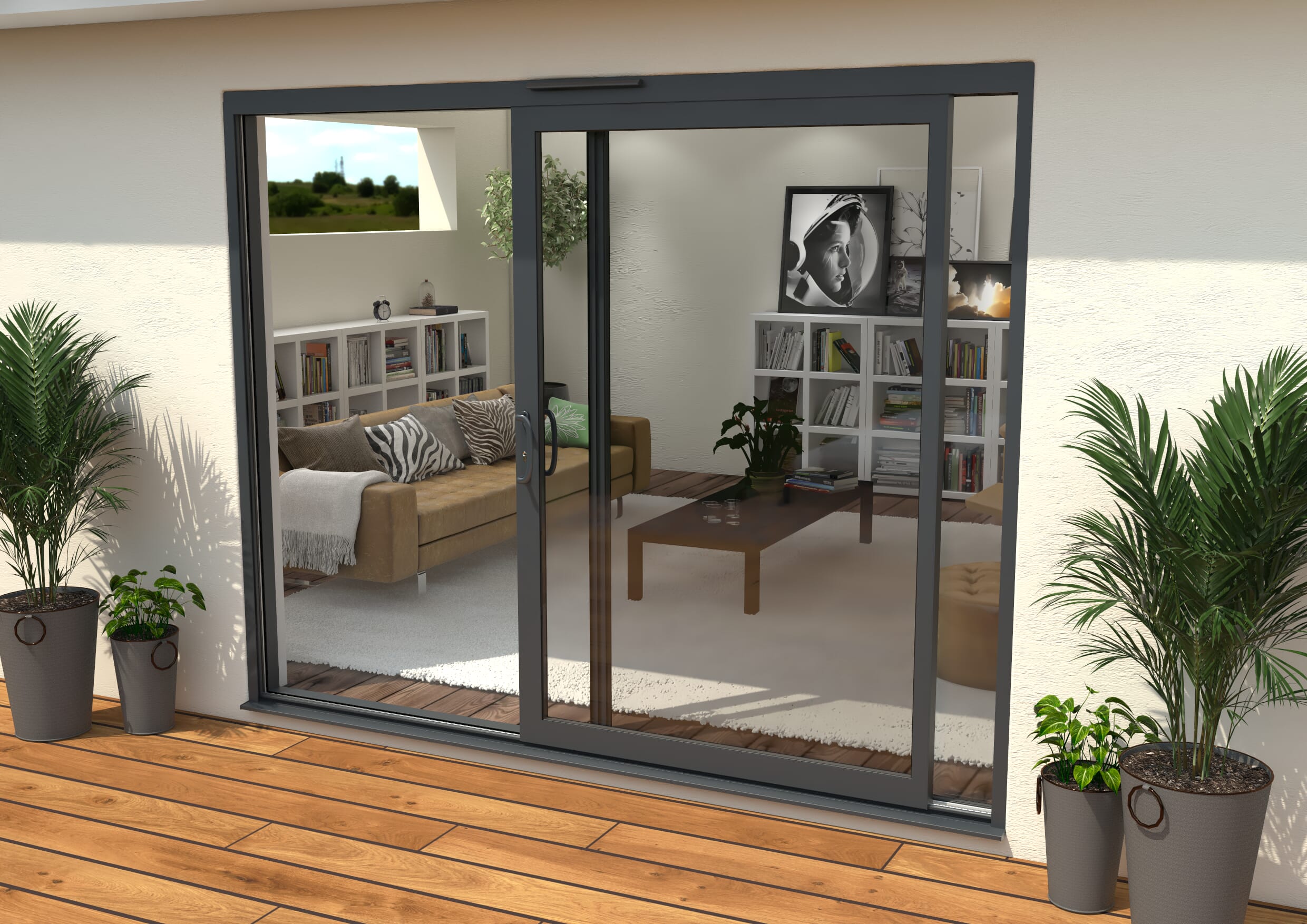 2700mm Supreme Anthracite Grey Aluminium Sliding Doors LH Sliding / RH Fixed