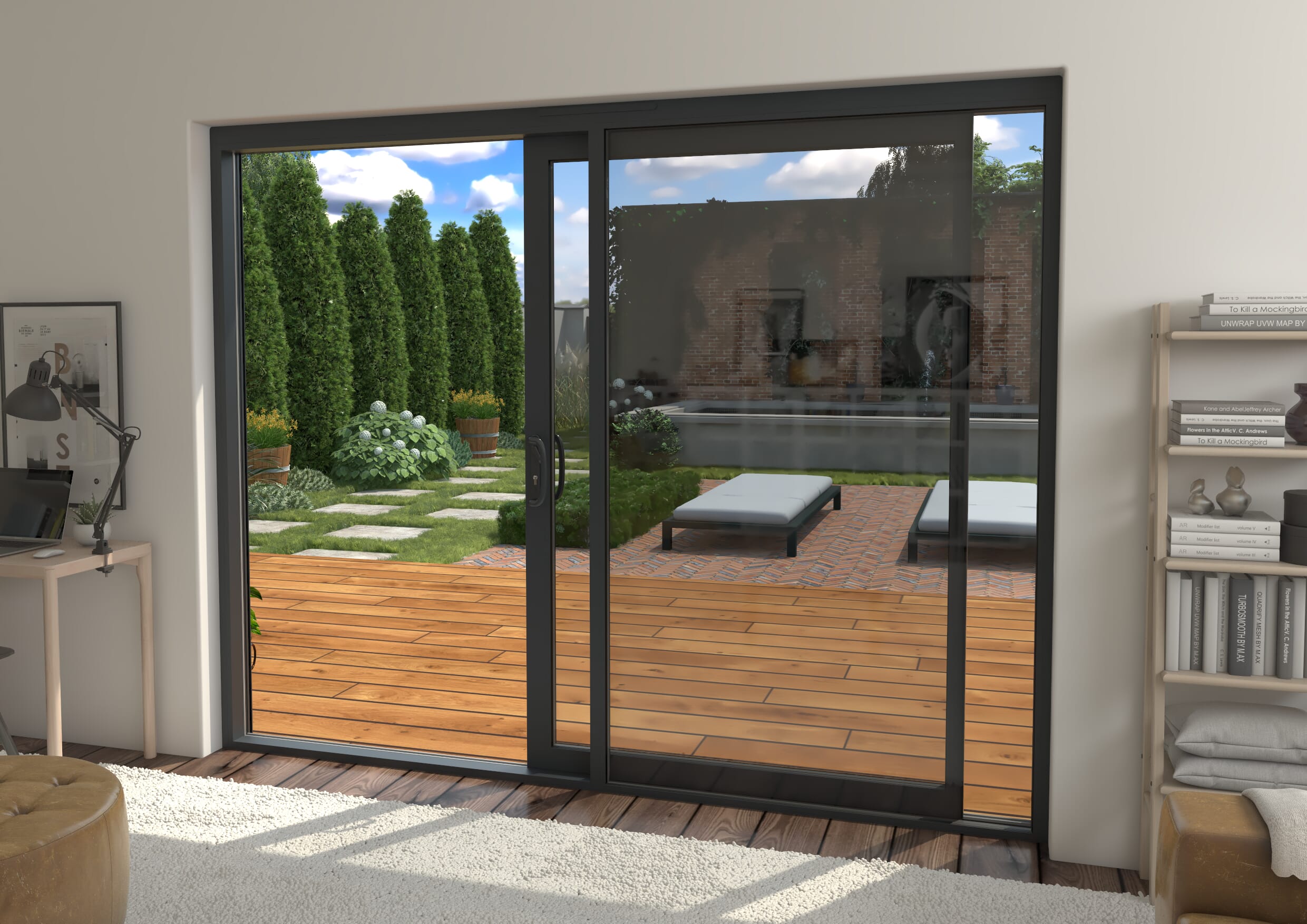 2700mm Supreme Anthracite Grey Aluminium Sliding Doors RH Sliding / LH Fixed