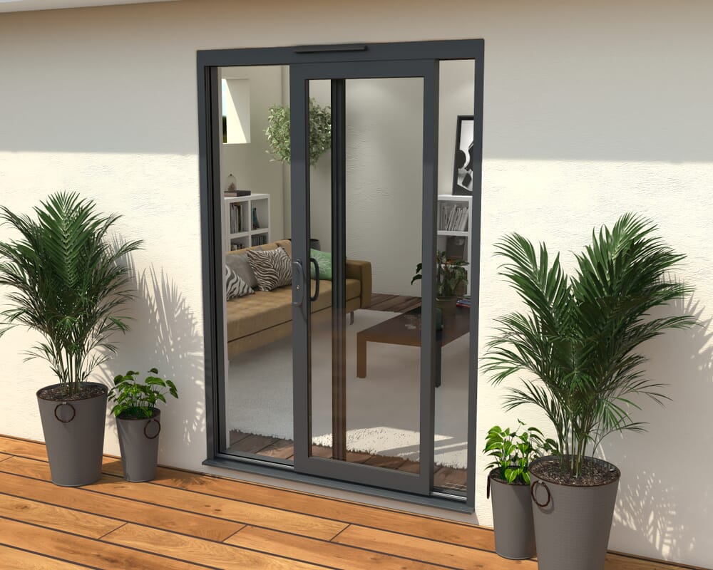 Part Q 1500mm Supreme Anthracite Grey Aluminium Sliding Doors LH Sliding / RH Fixed