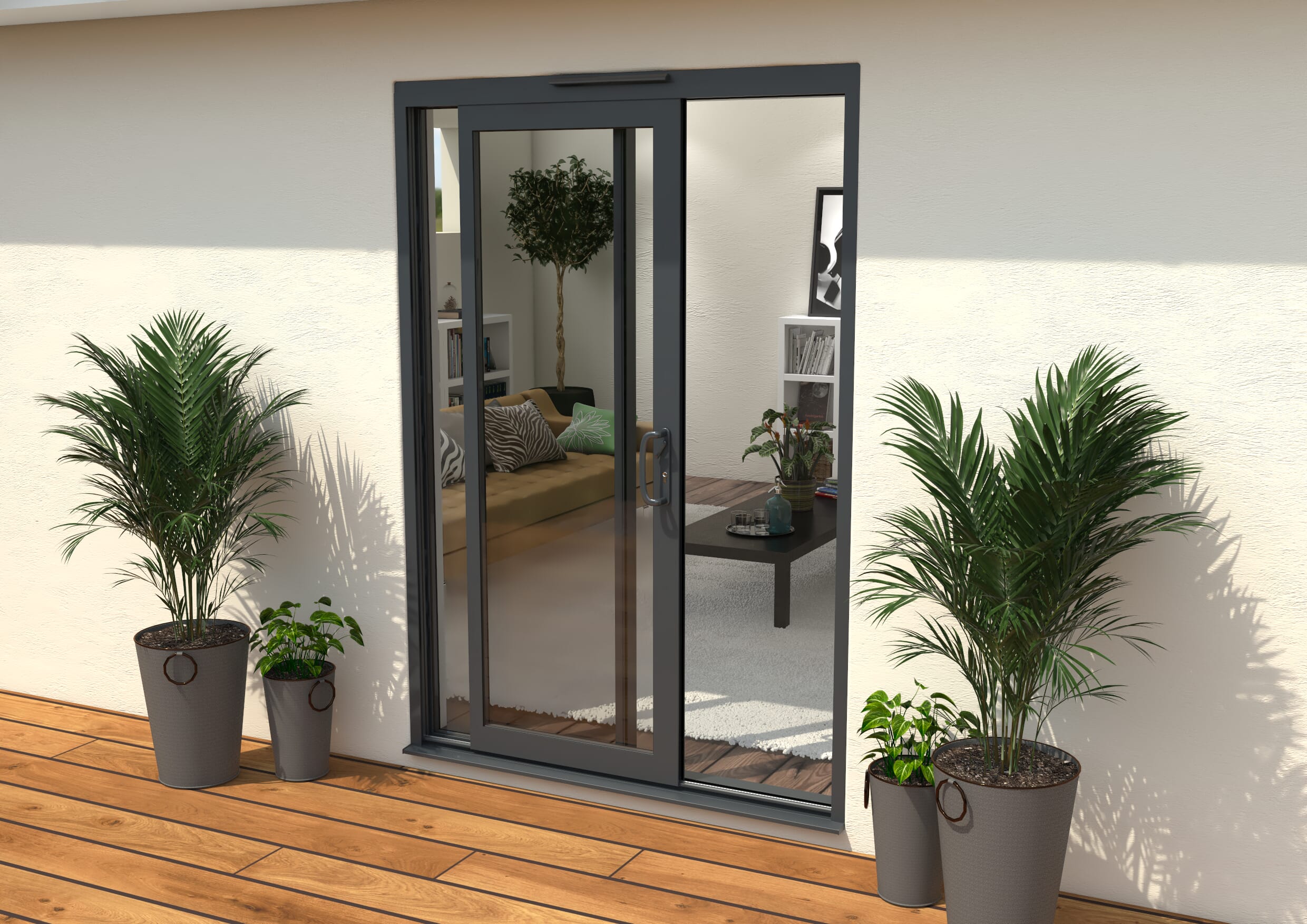Part Q 1500mm Supreme Anthracite Grey Aluminium Sliding Doors RH Sliding / LH Fixed