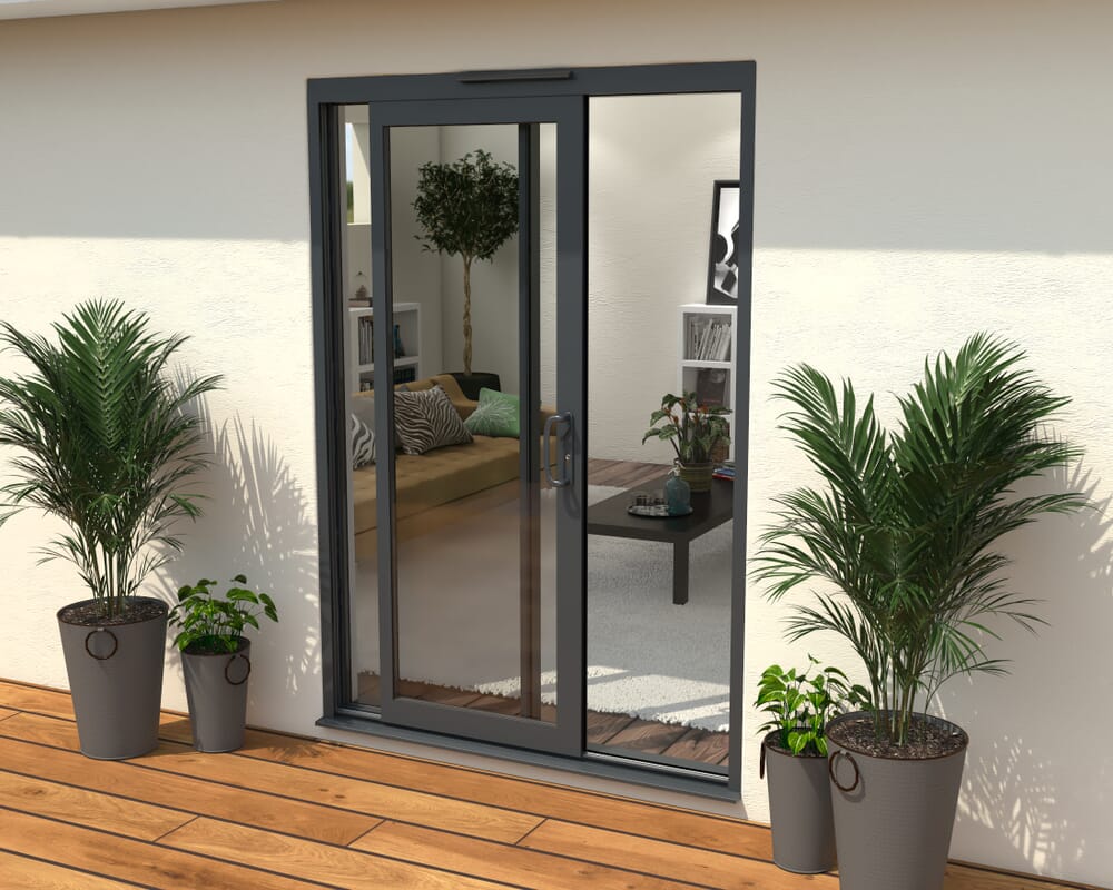 Part Q 1500mm Supreme Anthracite Grey Aluminium Sliding Doors RH Sliding / LH Fixed