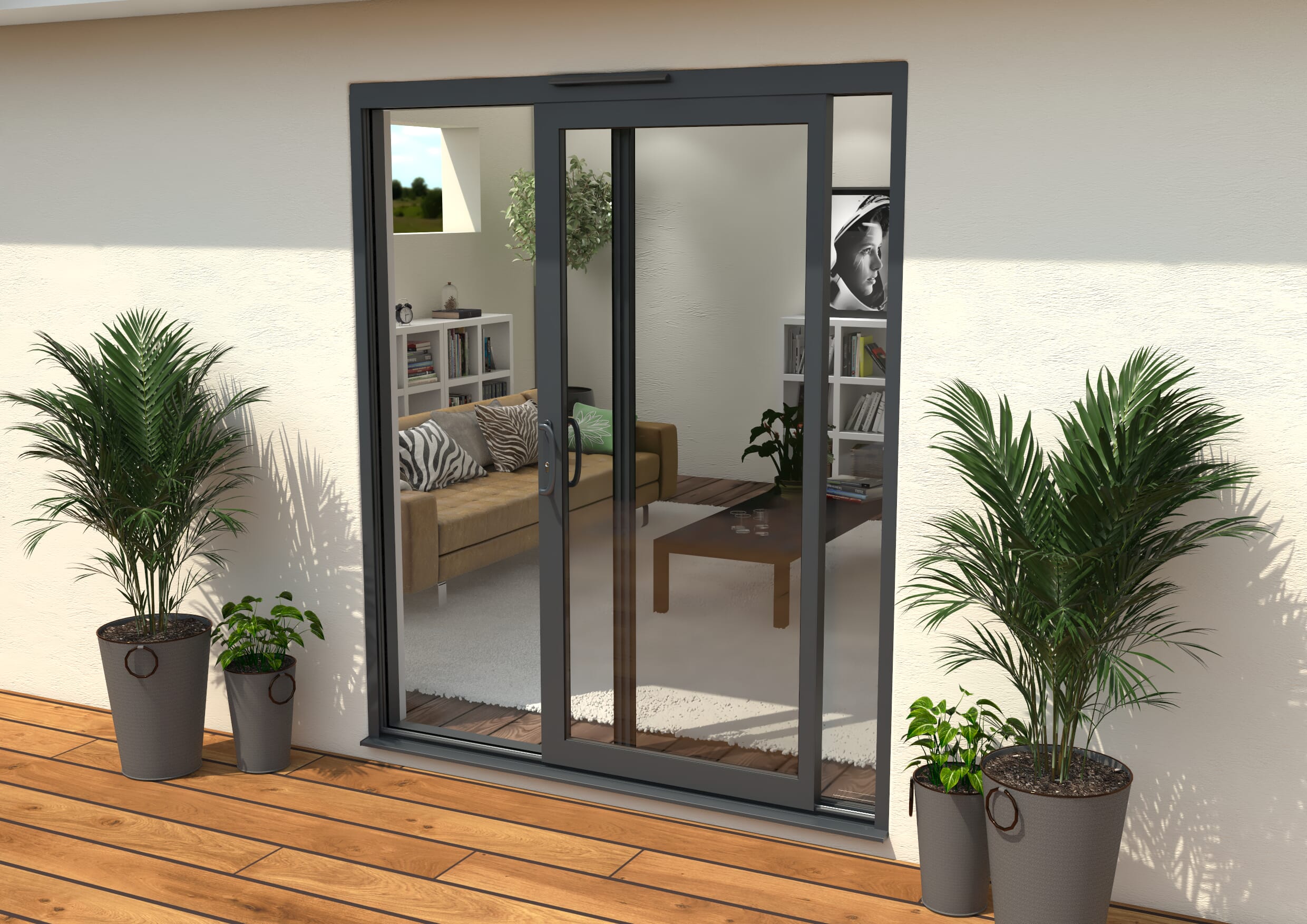Part Q 1800mm Supreme Anthracite Grey Aluminium Sliding Doors LH Sliding / RH Fixed