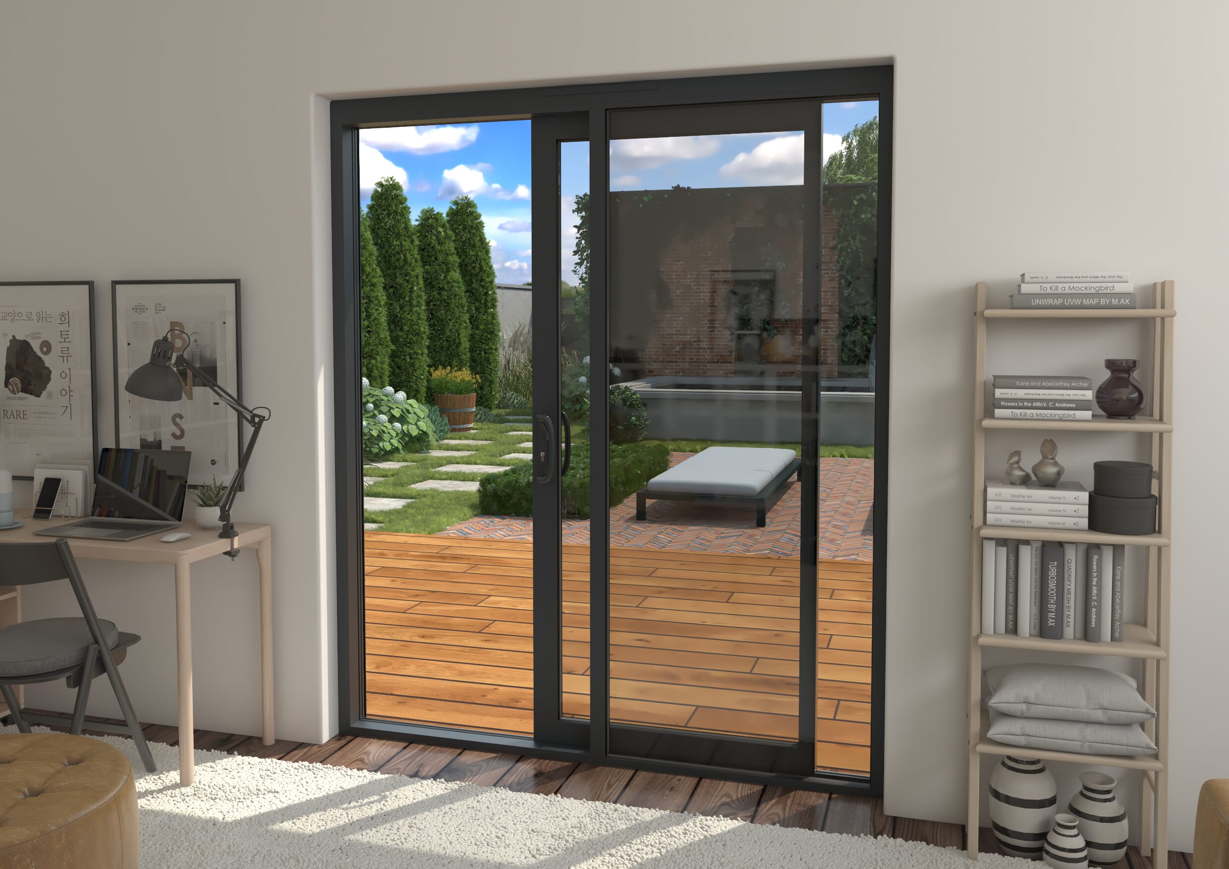 Part Q 1800mm Supreme Anthracite Grey Aluminium Sliding Doors RH Sliding / LH Fixed
