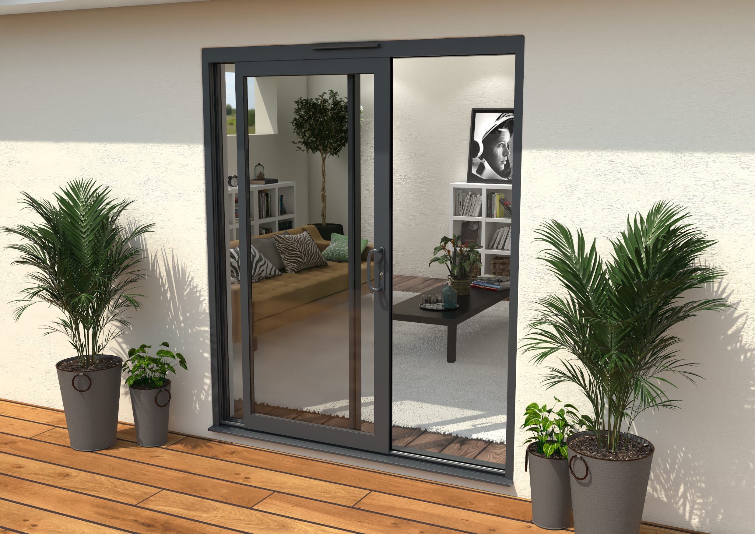 Part Q 1800mm Supreme Anthracite Grey Aluminium Sliding Doors RH Sliding / LH Fixed