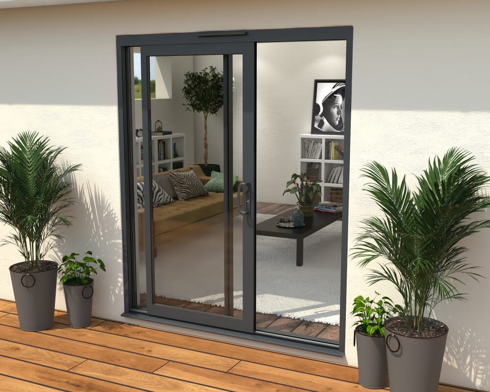 Part Q 1800mm Supreme Anthracite Grey Aluminium Sliding Doors RH Sliding / LH Fixed