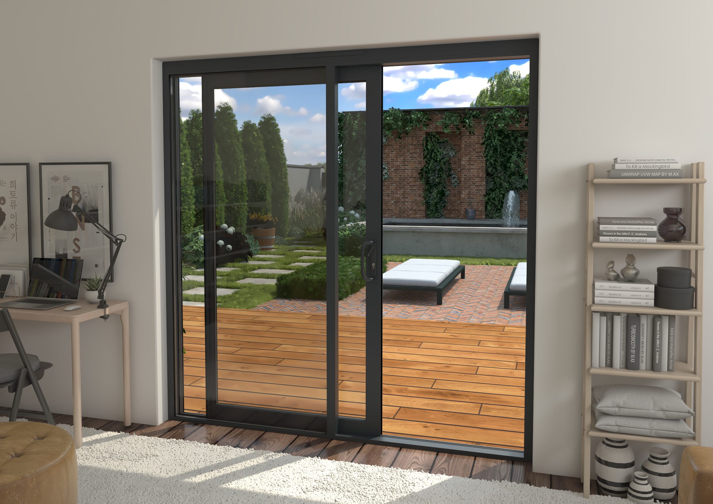 Part Q 2100mm Supreme Anthracite Grey Aluminium Sliding Doors LH Sliding / RH Fixed