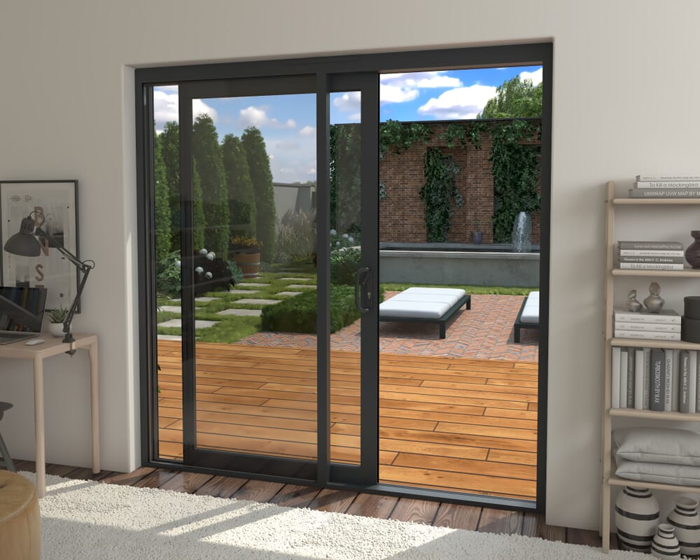 Part Q 2100mm Supreme Anthracite Grey Aluminium Sliding Doors LH Sliding / RH Fixed