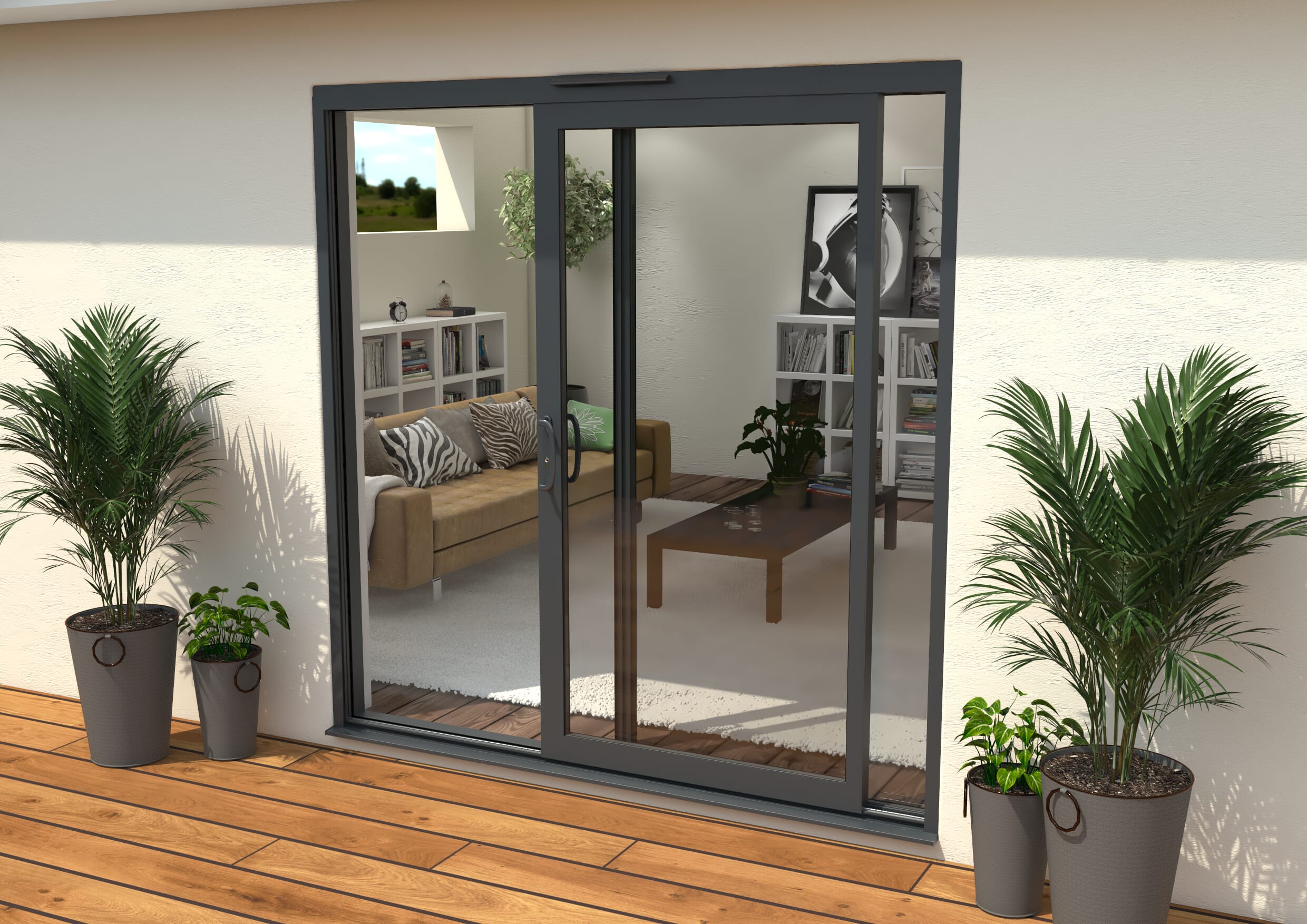 Part Q 2100mm Supreme Anthracite Grey Aluminium Sliding Doors LH Sliding / RH Fixed