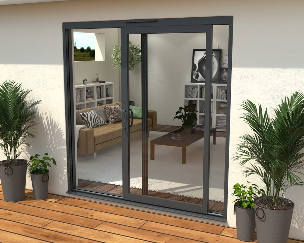 Part Q 2100mm Supreme Anthracite Grey Aluminium Sliding Doors LH Sliding / RH Fixed