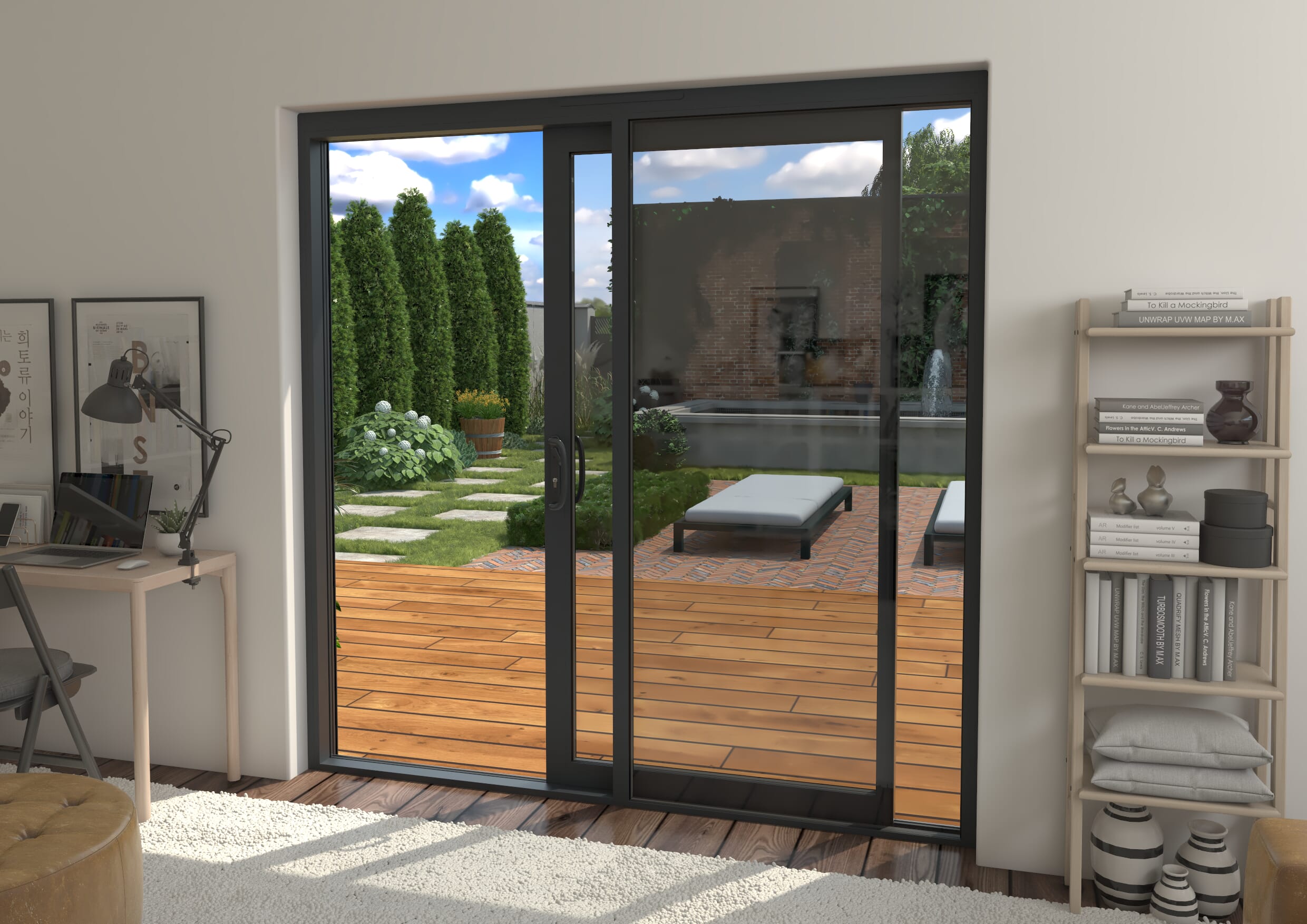 Part Q 2100mm Supreme Anthracite Grey Aluminium Sliding Doors RH Sliding / LH Fixed