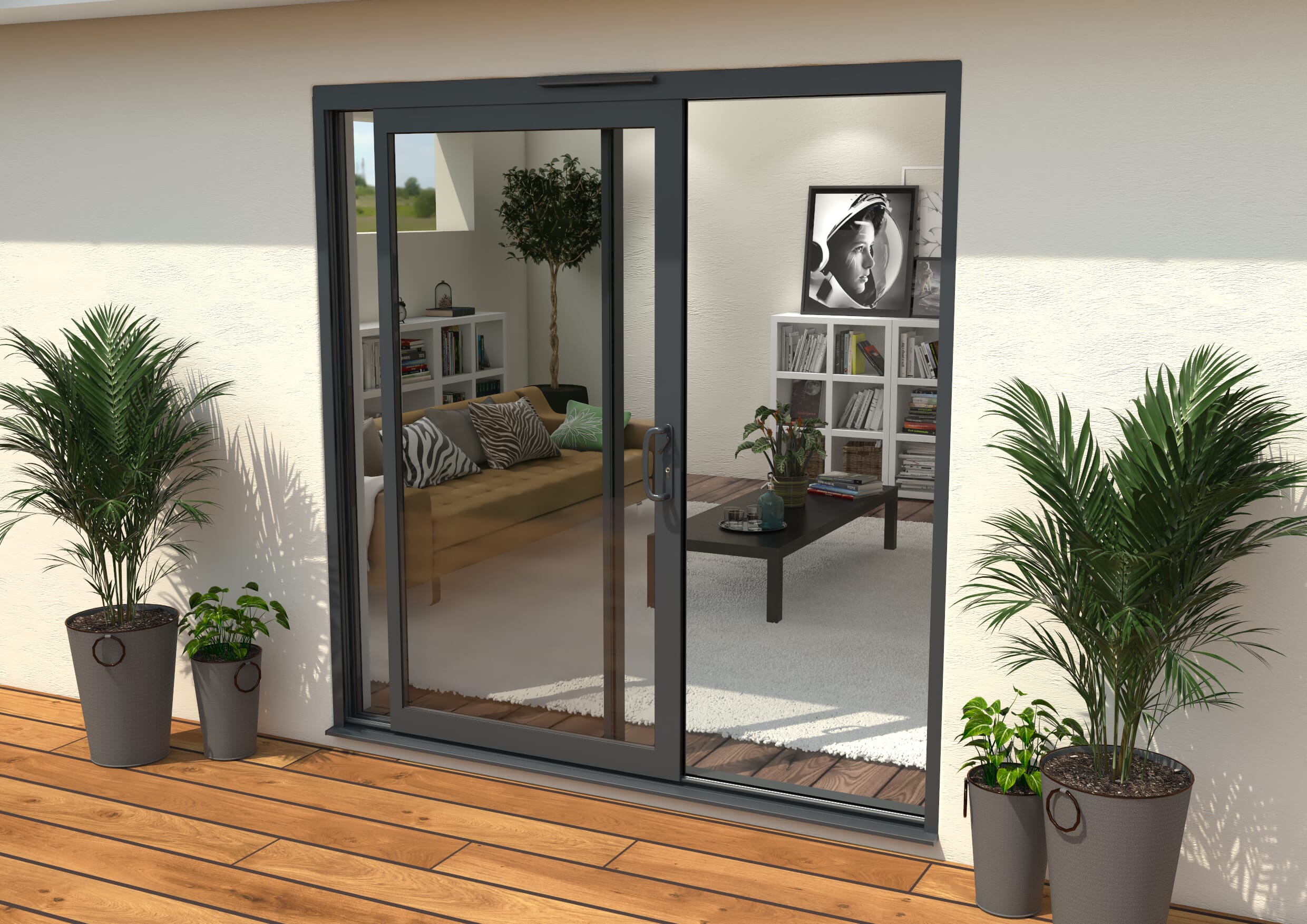 Part Q 2100mm Supreme Anthracite Grey Aluminium Sliding Doors RH Sliding / LH Fixed