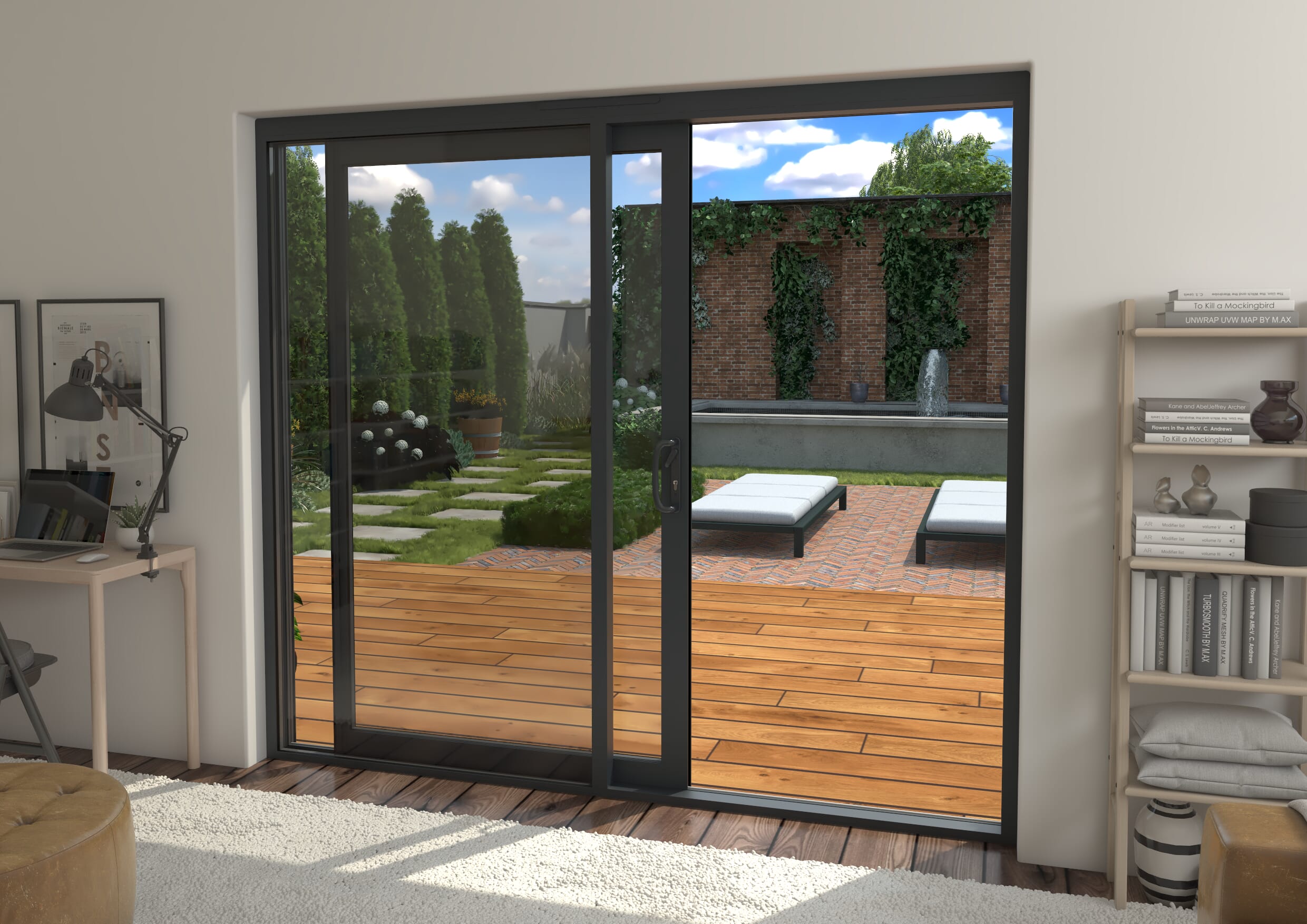 Part Q 2400mm Supreme Anthracite Grey Aluminium Sliding Doors LH Sliding / RH Fixed