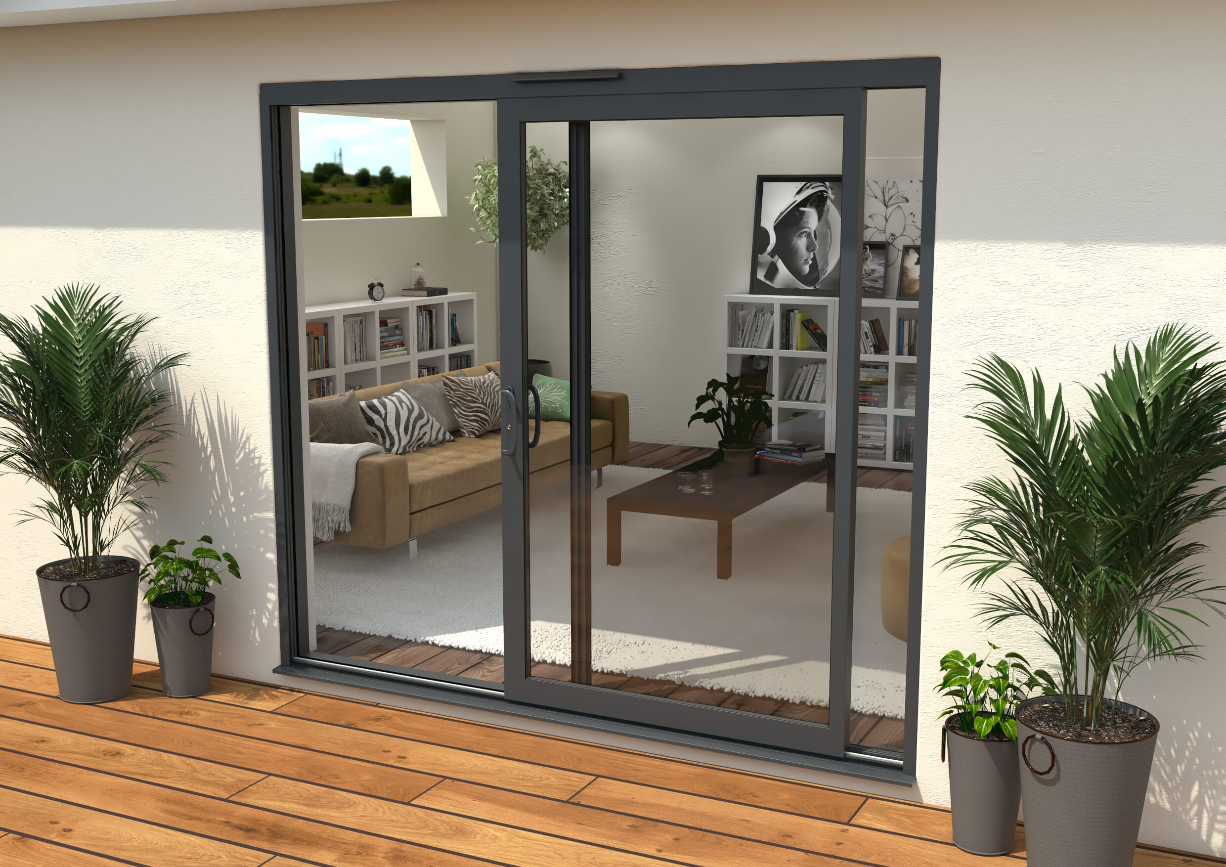 Part Q 2400mm Supreme Anthracite Grey Aluminium Sliding Doors LH Sliding / RH Fixed