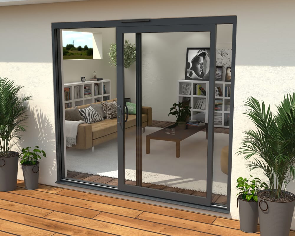 Part Q 2400mm Supreme Anthracite Grey Aluminium Sliding Doors LH Sliding / RH Fixed