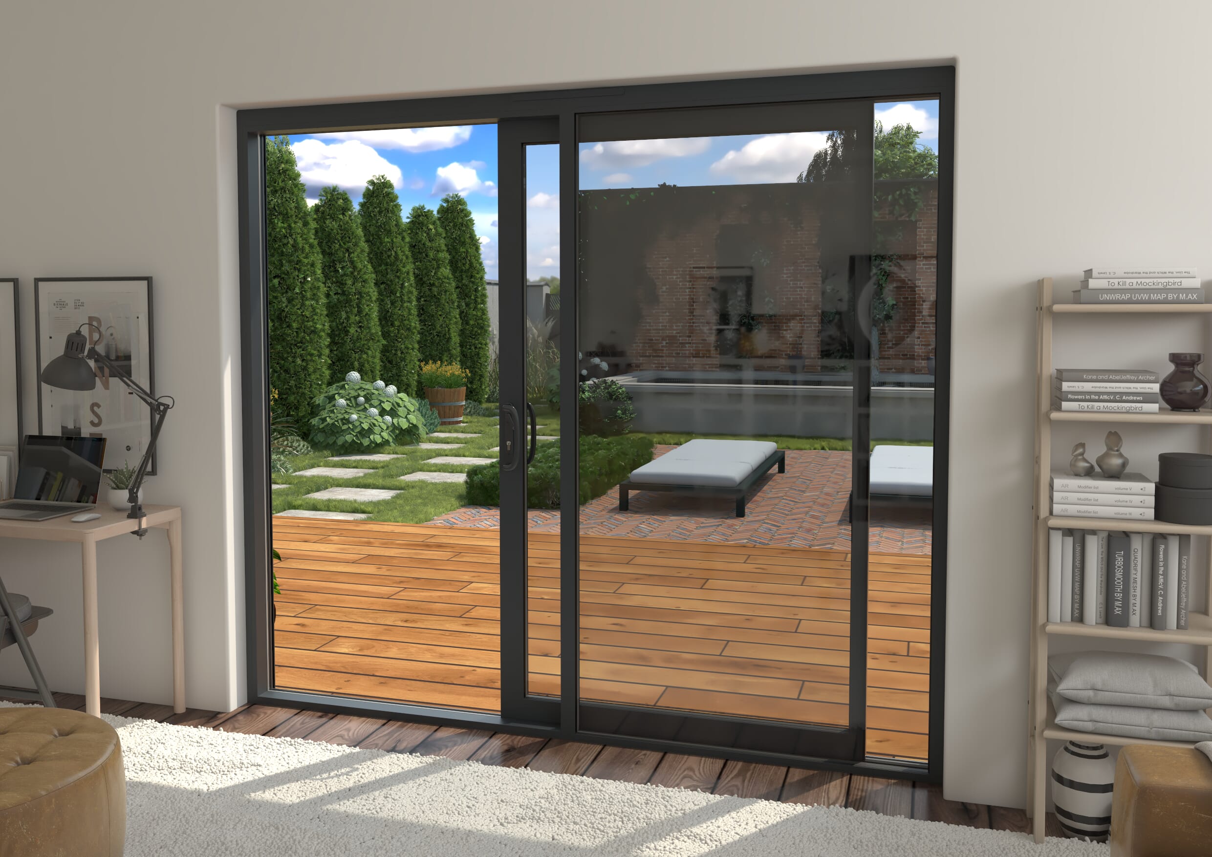 Part Q 2400mm Supreme Anthracite Grey Aluminium Sliding Doors RH Sliding / LH Fixed