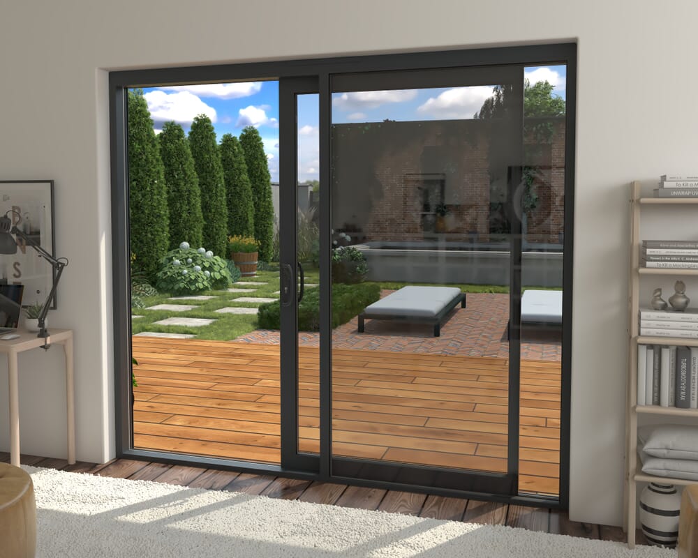 Part Q 2400mm Supreme Anthracite Grey Aluminium Sliding Doors RH Sliding / LH Fixed