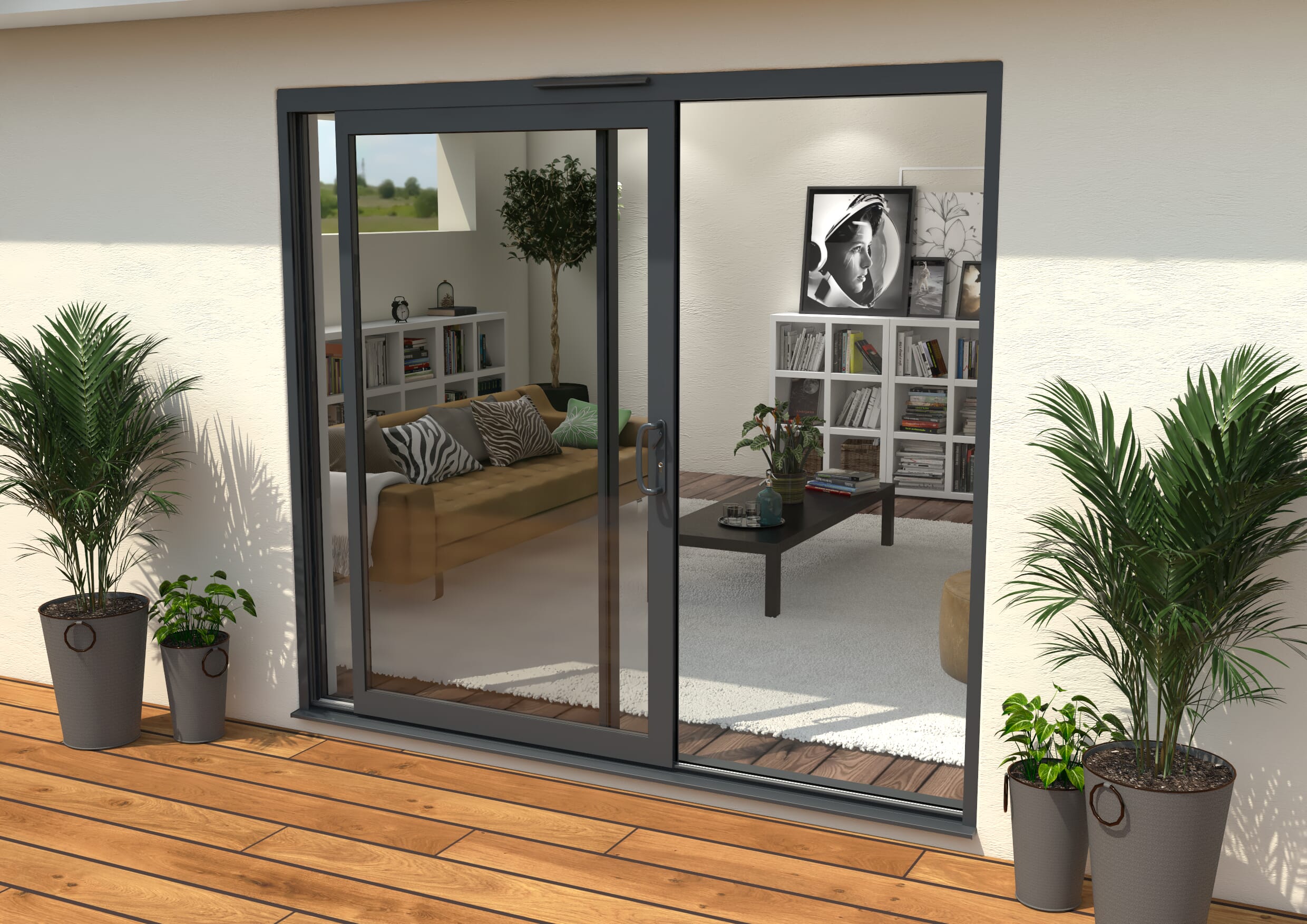 Part Q 2400mm Supreme Anthracite Grey Aluminium Sliding Doors RH Sliding / LH Fixed