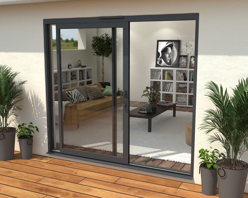 Part Q 2400mm Supreme Anthracite Grey Aluminium Sliding Doors RH Sliding / LH Fixed