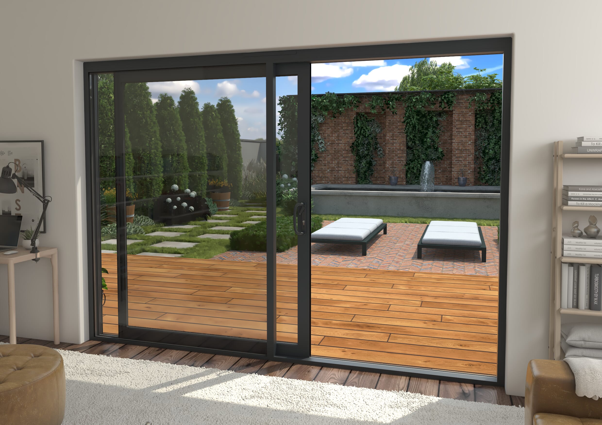 Part Q 3000mm Supreme Anthracite Grey Aluminium Sliding Doors LH Sliding / RH Fixed