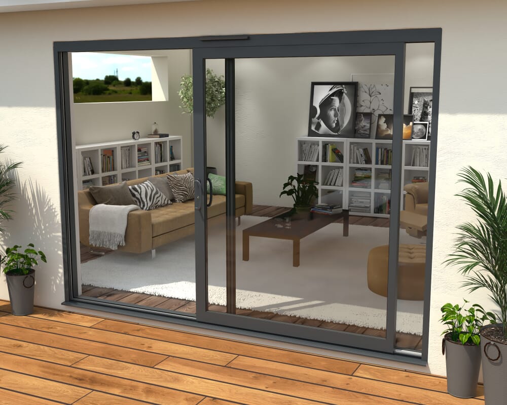 Part Q 3000mm Supreme Anthracite Grey Aluminium Sliding Doors LH Sliding / RH Fixed