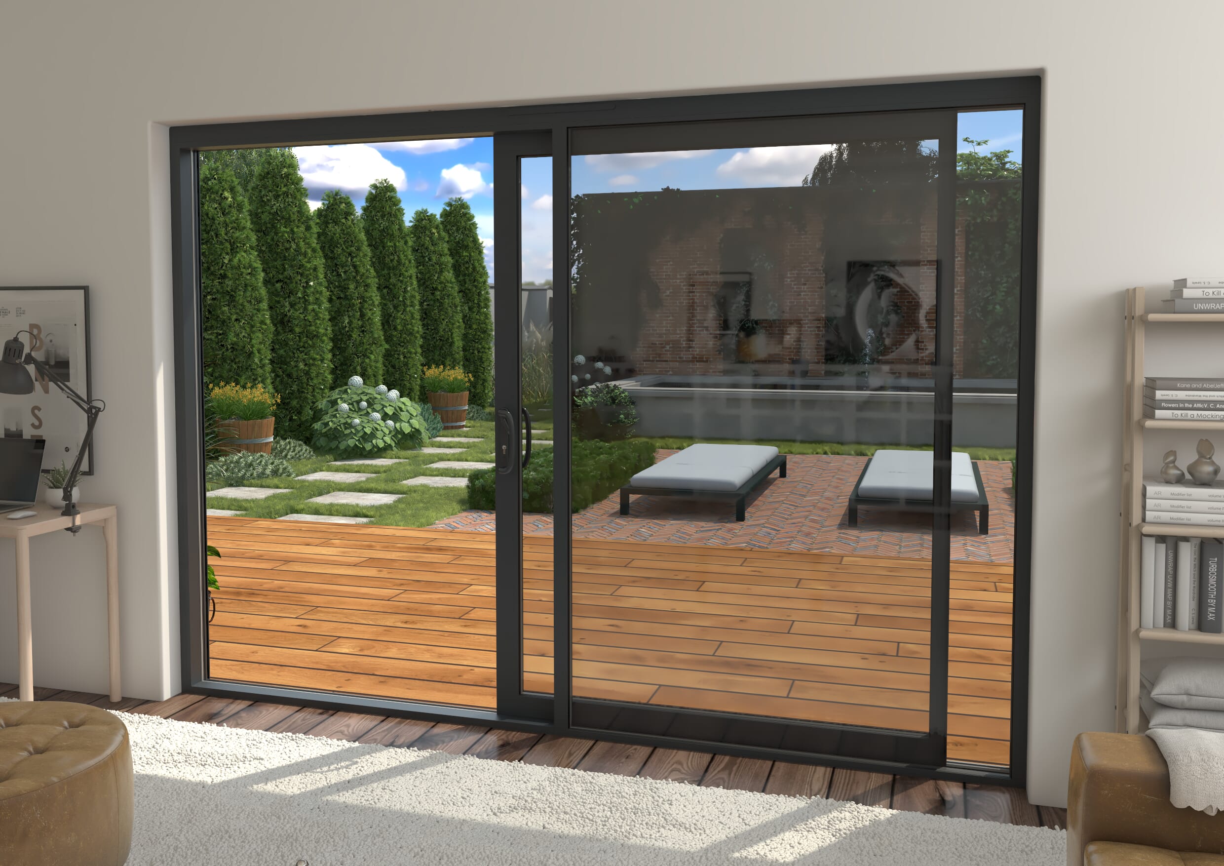 Part Q 3000mm Supreme Anthracite Grey Aluminium Sliding Doors RH Sliding / LH Fixed