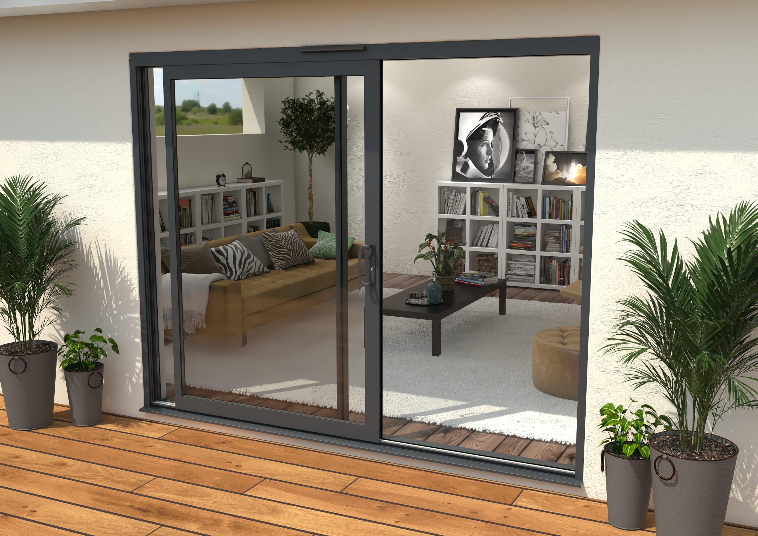 Part Q 2700mm Supreme Anthracite Grey Aluminium Sliding Doors RH Sliding / LH Fixed