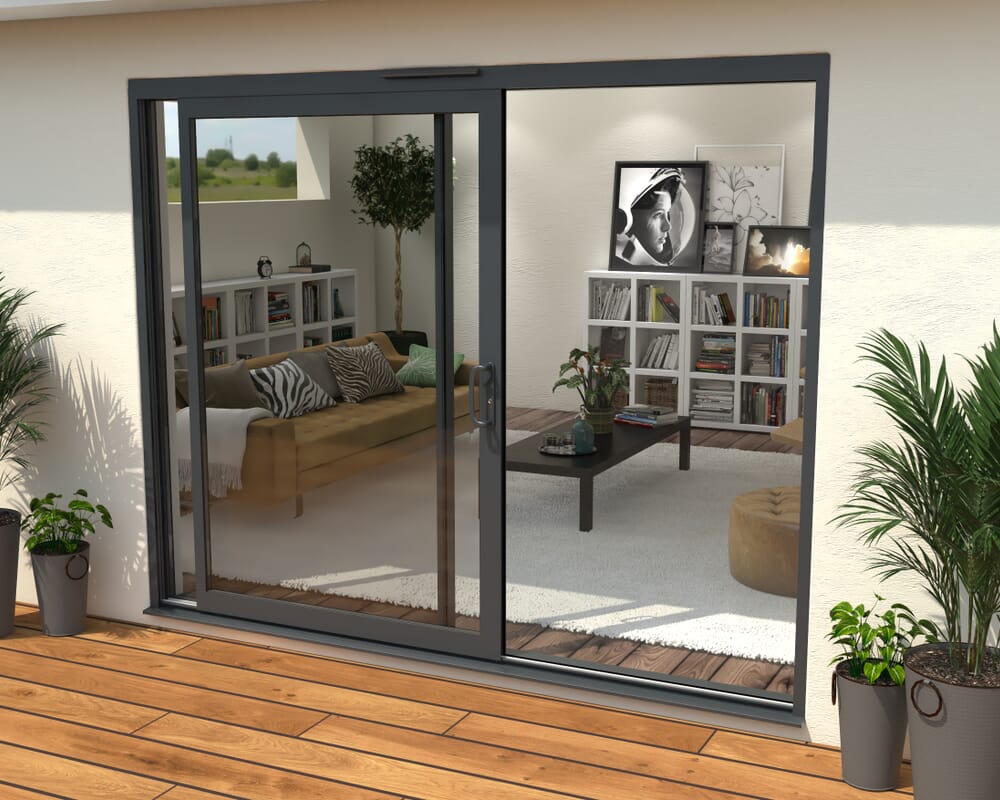 Part Q 2700mm Supreme Anthracite Grey Aluminium Sliding Doors RH Sliding / LH Fixed