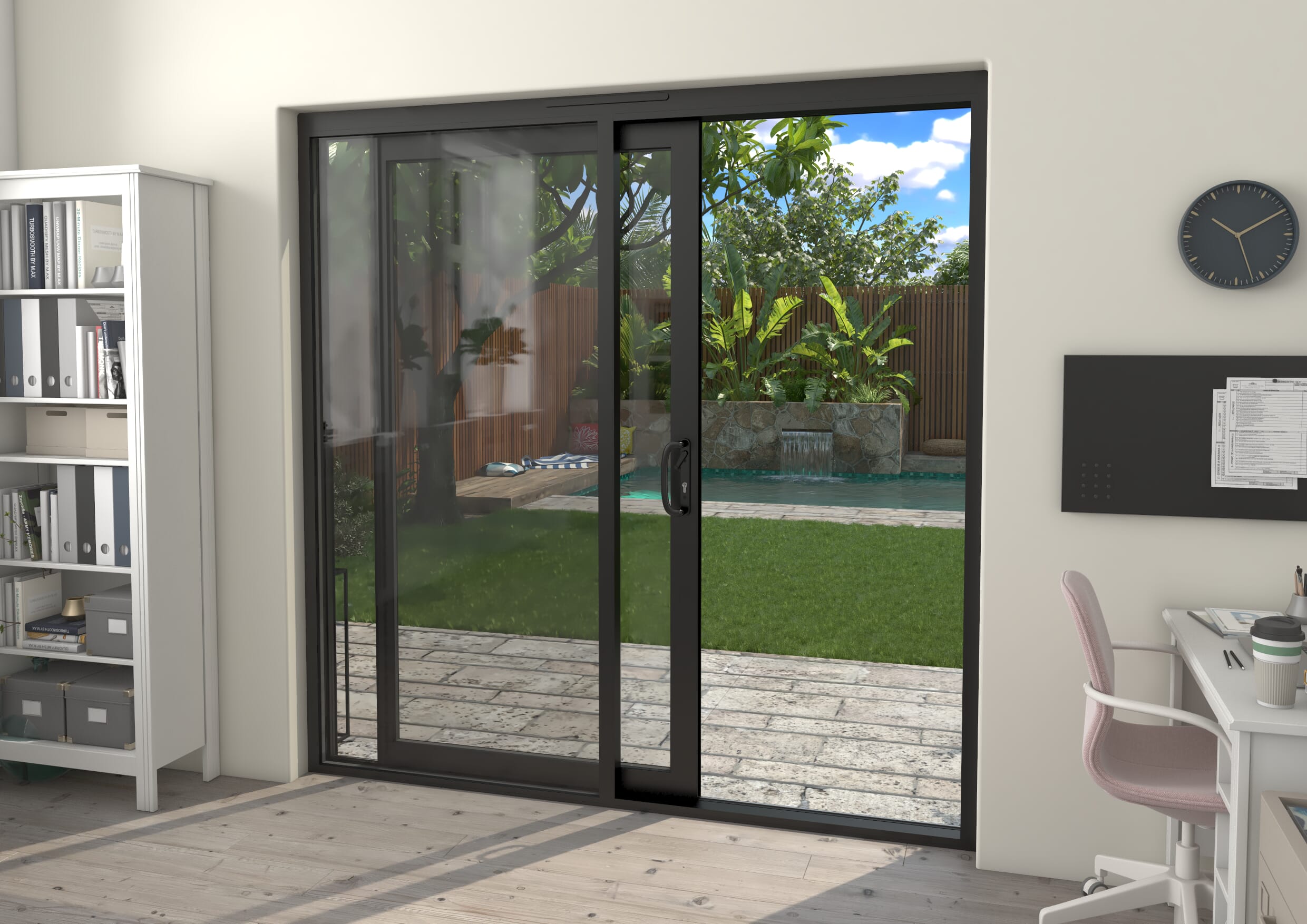 2100mm Supreme Black Aluminium Sliding Doors LH Sliding / RH Fixed