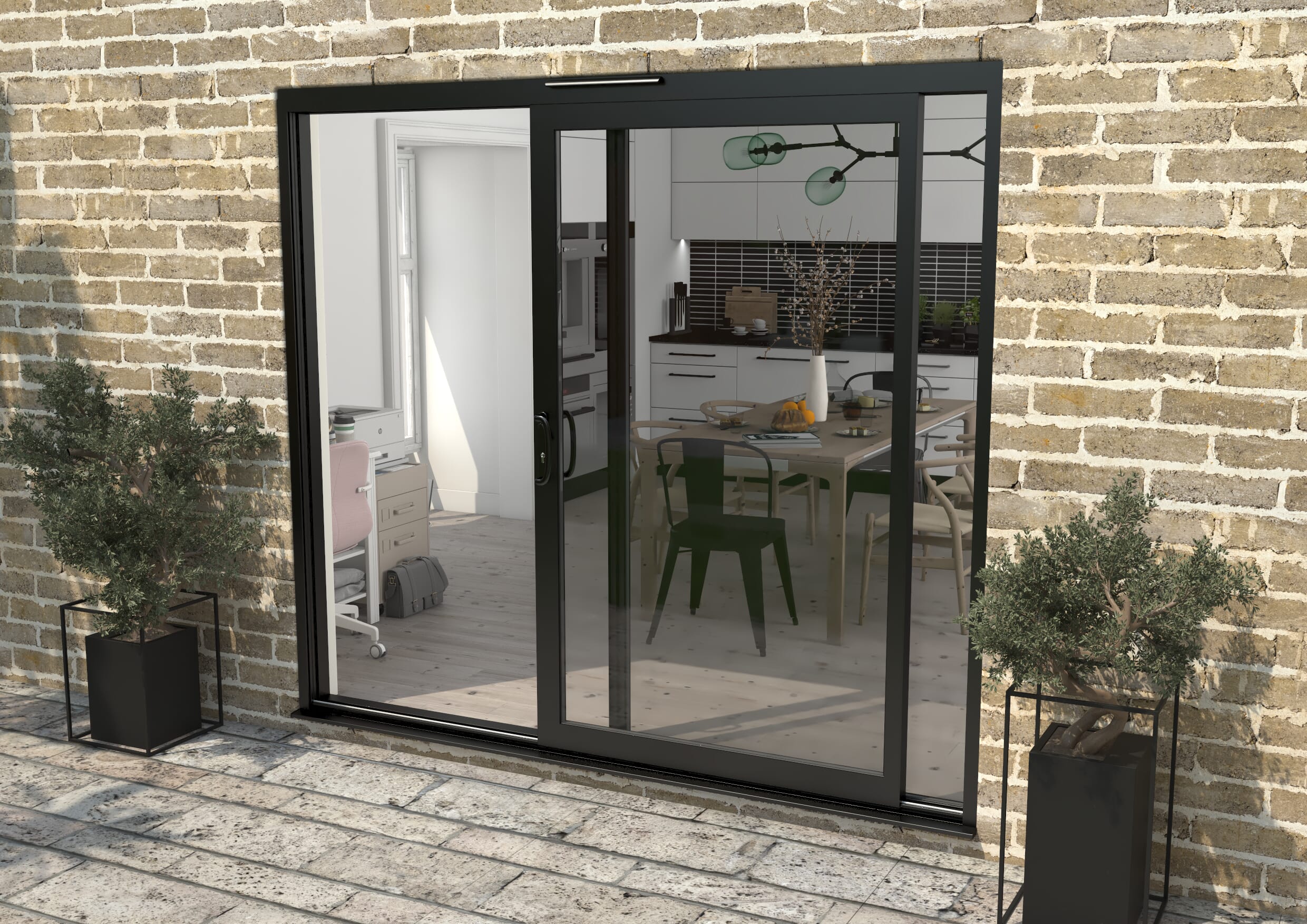 2400mm Supreme Black Aluminium Sliding Doors LH Sliding / RH Fixed