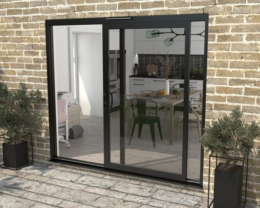 2400mm Supreme Black Aluminium Sliding Doors LH Sliding / RH Fixed