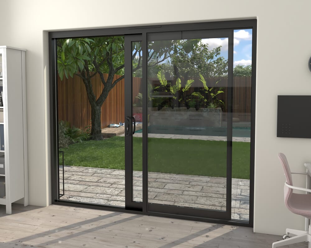 2400mm Supreme Black Aluminium Sliding Doors RH Sliding / LH Fixed