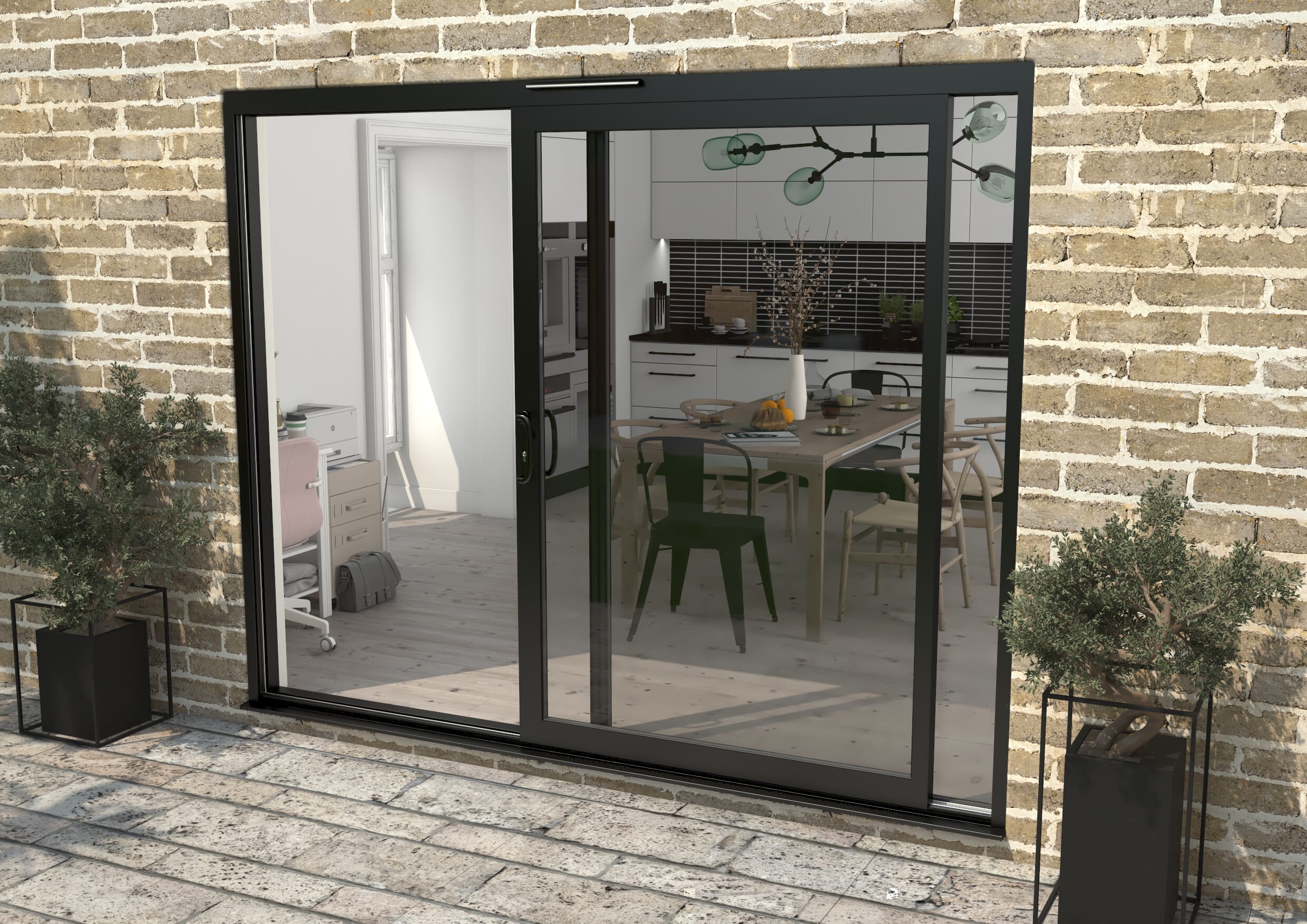 2700mm Supreme Black Aluminium Sliding Doors LH Sliding / RH Fixed