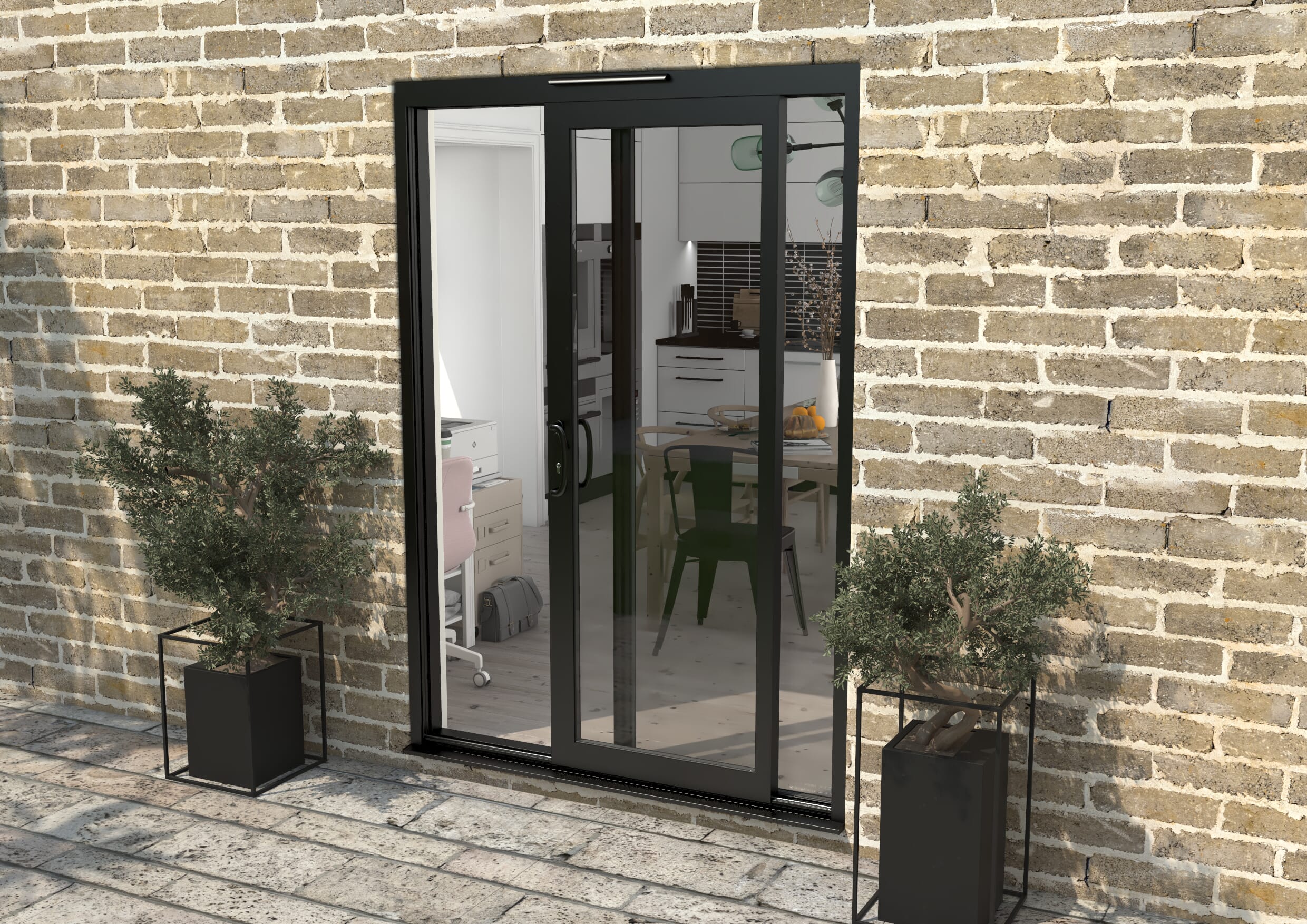 Part Q 1500mm Supreme Black Aluminium Sliding Doors LH Sliding / RH Fixed