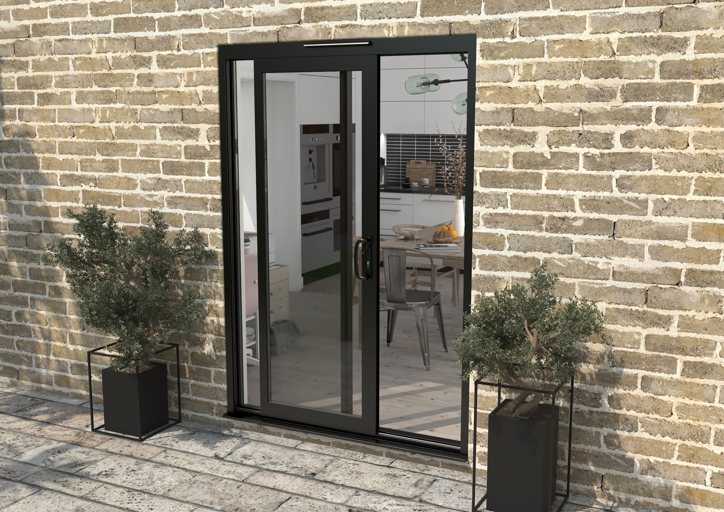 Part Q 1500mm Supreme Black Aluminium Sliding Doors RH Sliding / LH Fixed