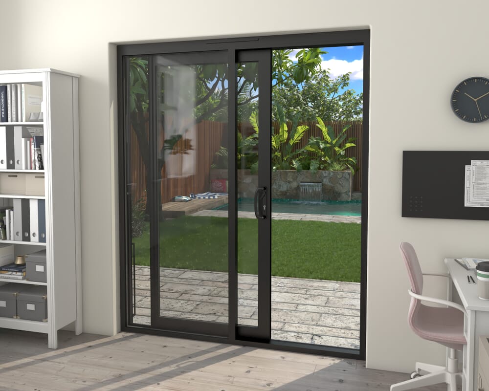 Part Q 1800mm Supreme Black Aluminium Sliding Doors LH Sliding / RH Fixed