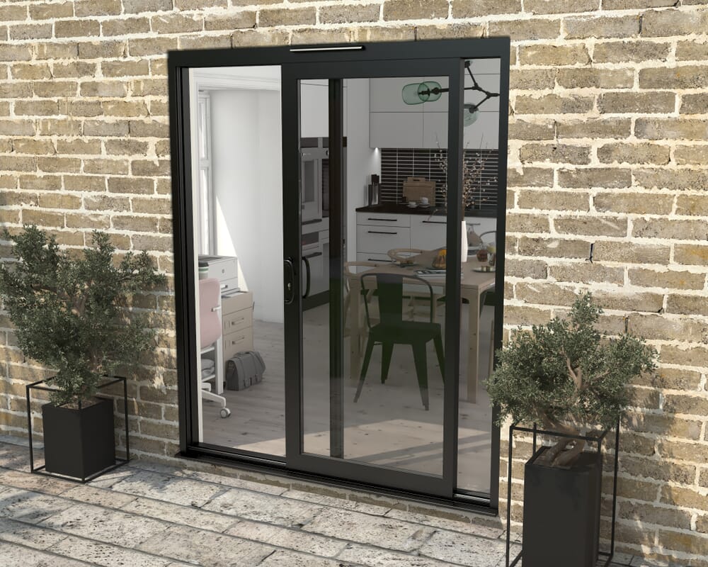 Part Q 1800mm Supreme Black Aluminium Sliding Doors LH Sliding / RH Fixed