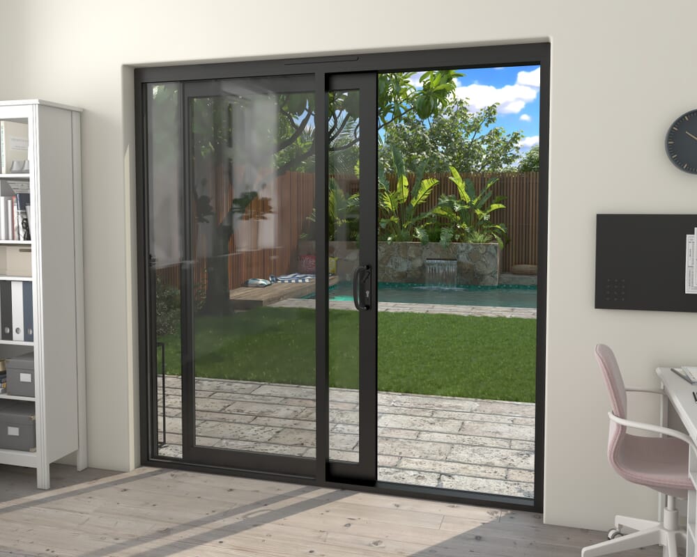 Part Q 2100mm Supreme Black Aluminium Sliding Doors LH Sliding / RH Fixed